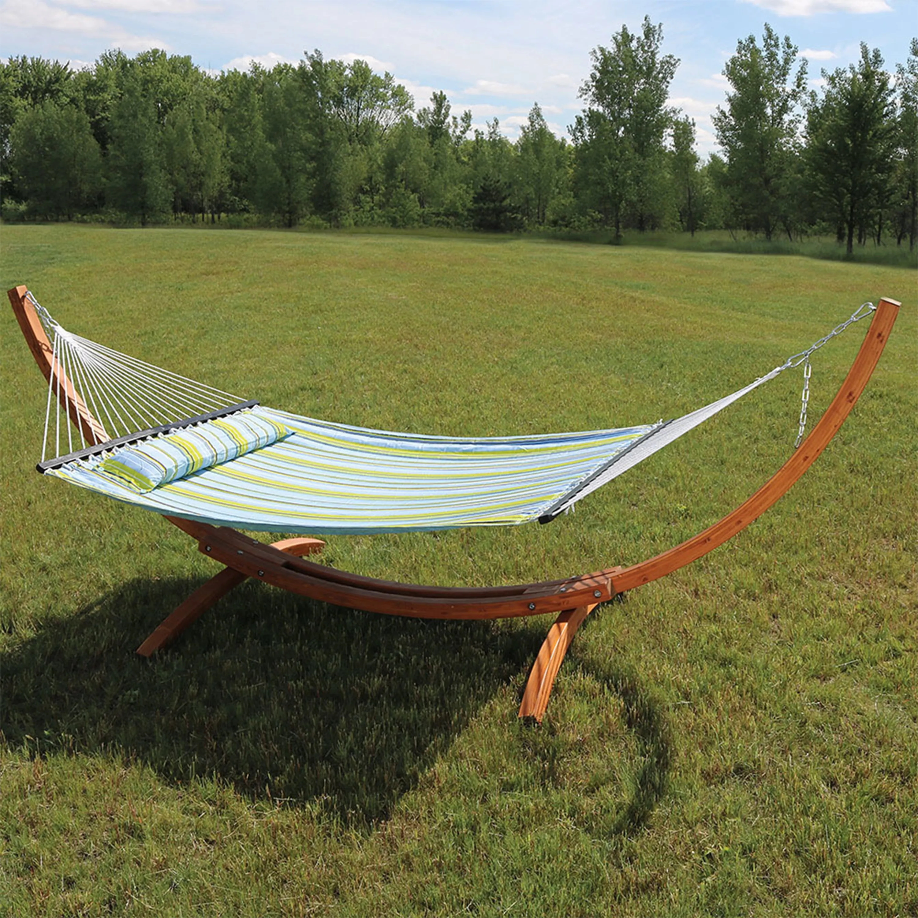 Sunnydaze 2-Person Double Rope Hammock with Wooden Stand