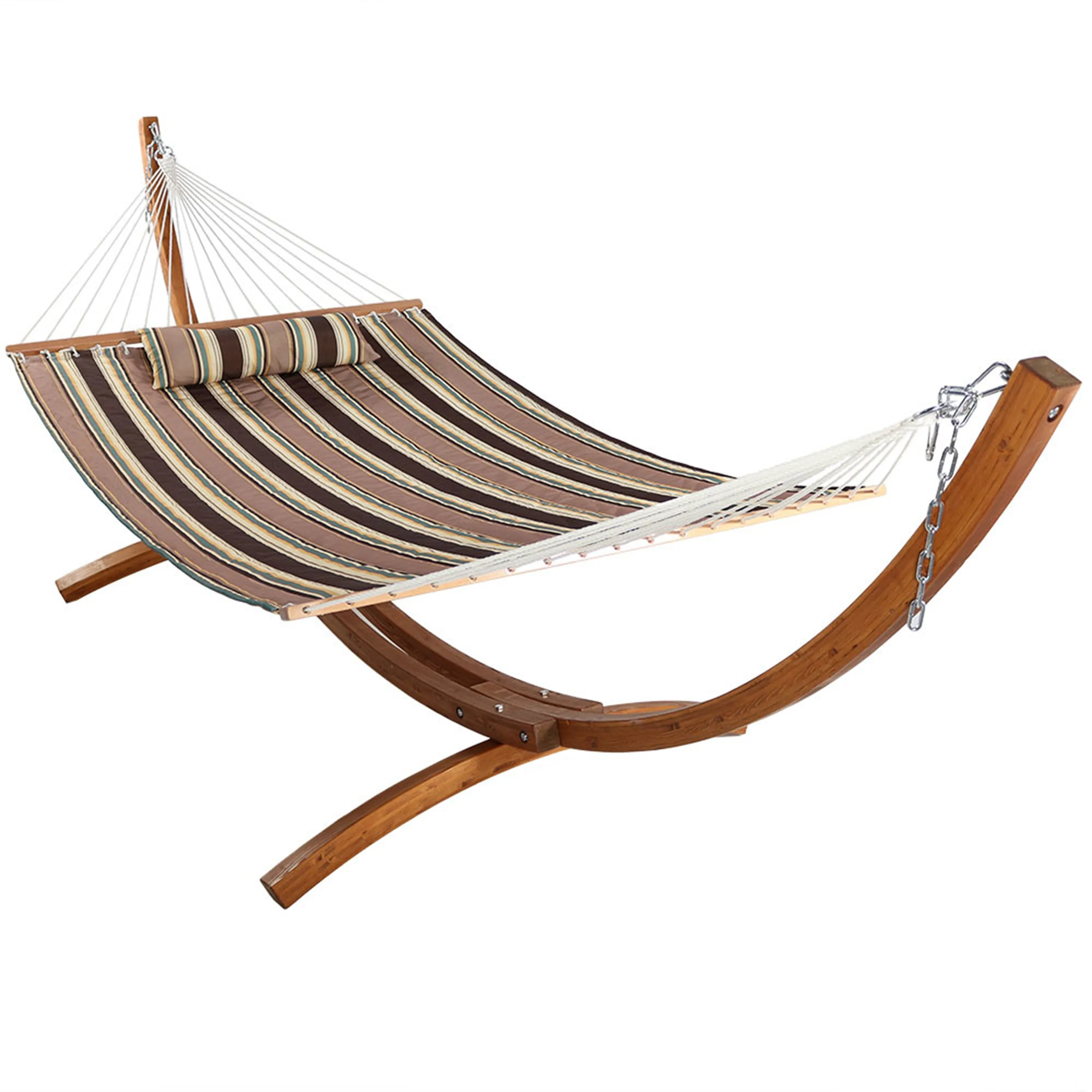 Sunnydaze 2-Person Double Rope Hammock with Wooden Stand