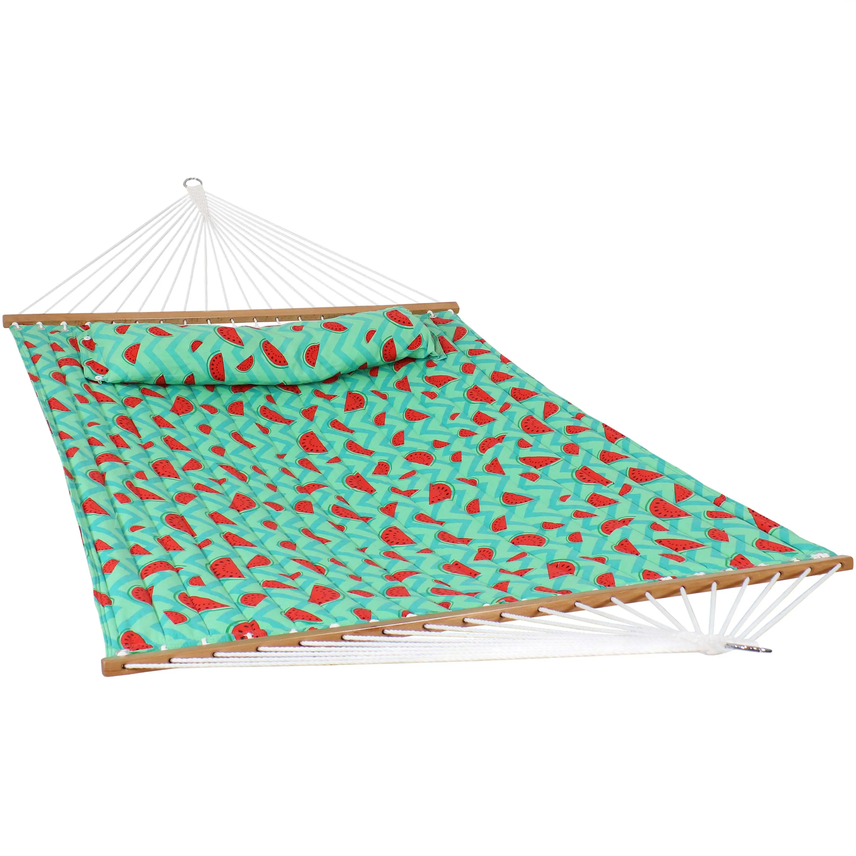 Sunnydaze 2-Person Fabric Spreader Bar Hammock - Watermelon and Chevron