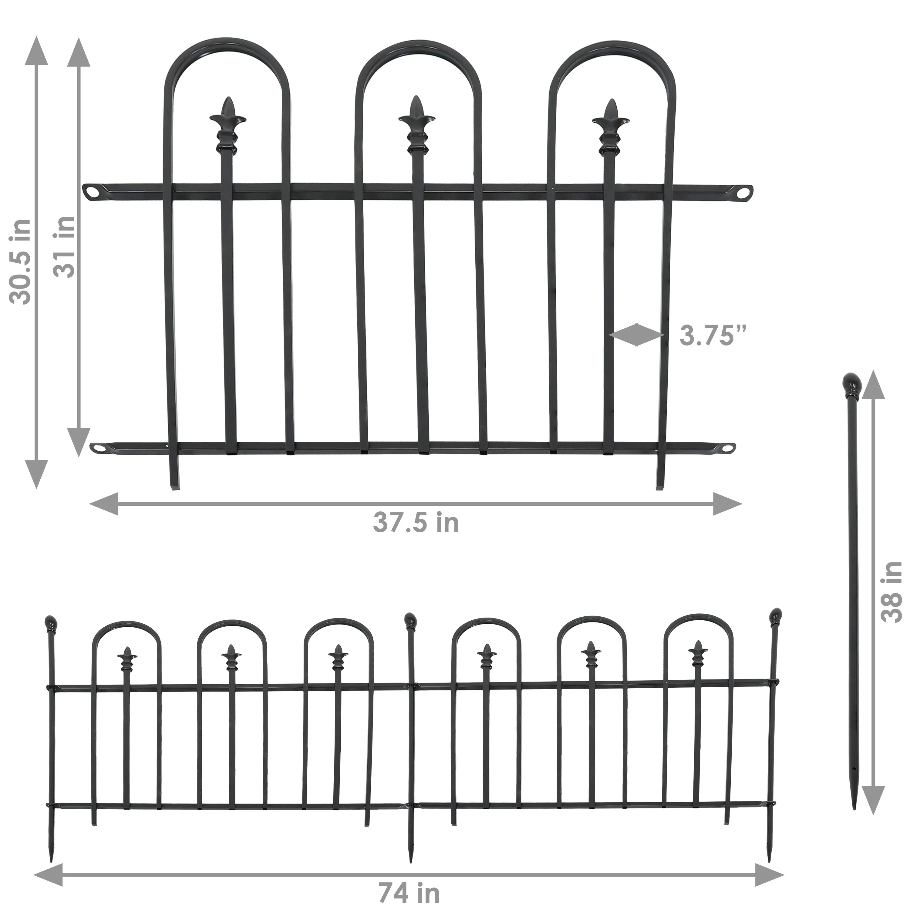 Sunnydaze 2-Piece Strasbourg Steel Garden Fence Panels - 6' Overall