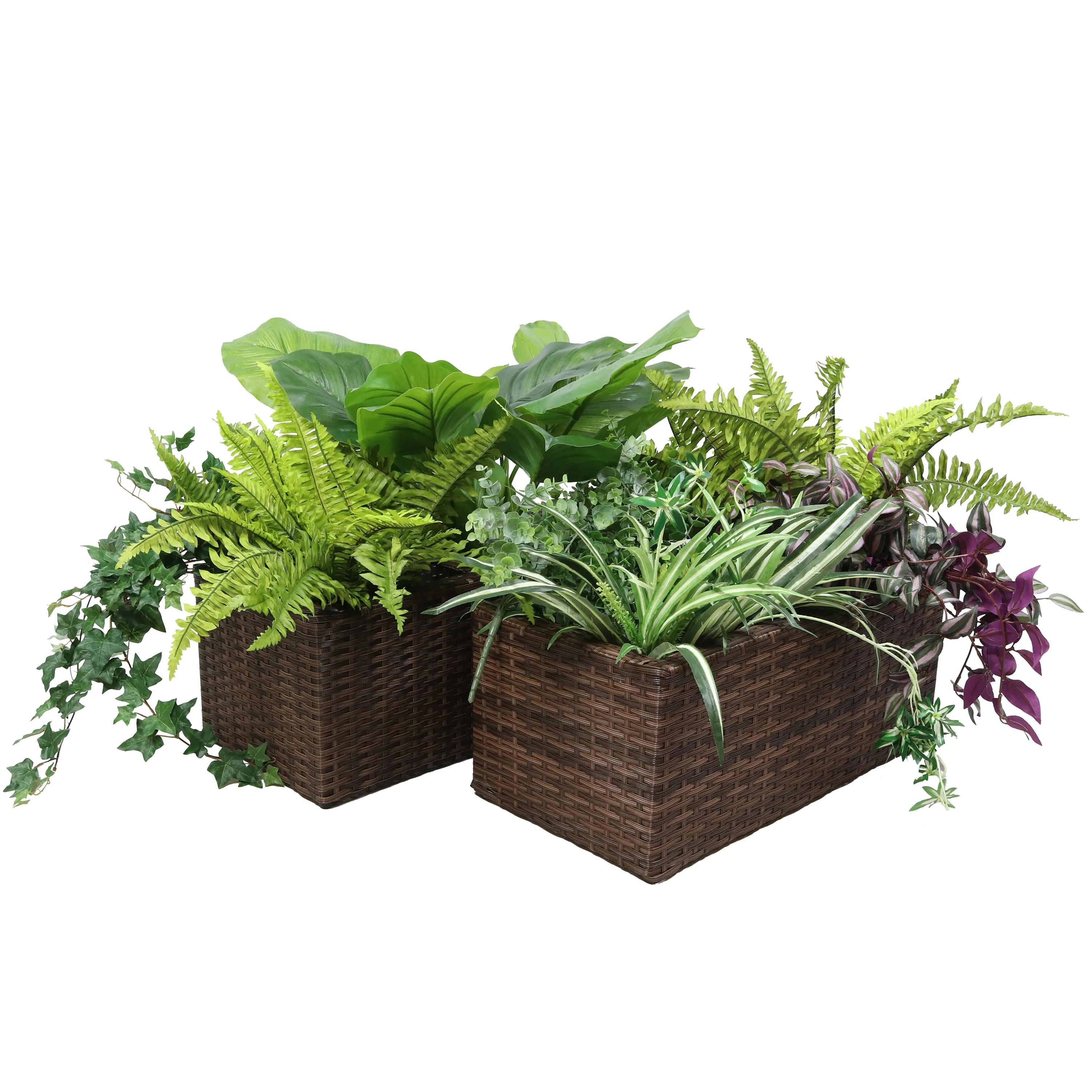 Sunnydaze 2-Section Polyrattan Rectangle Indoor Planters - Set of 2