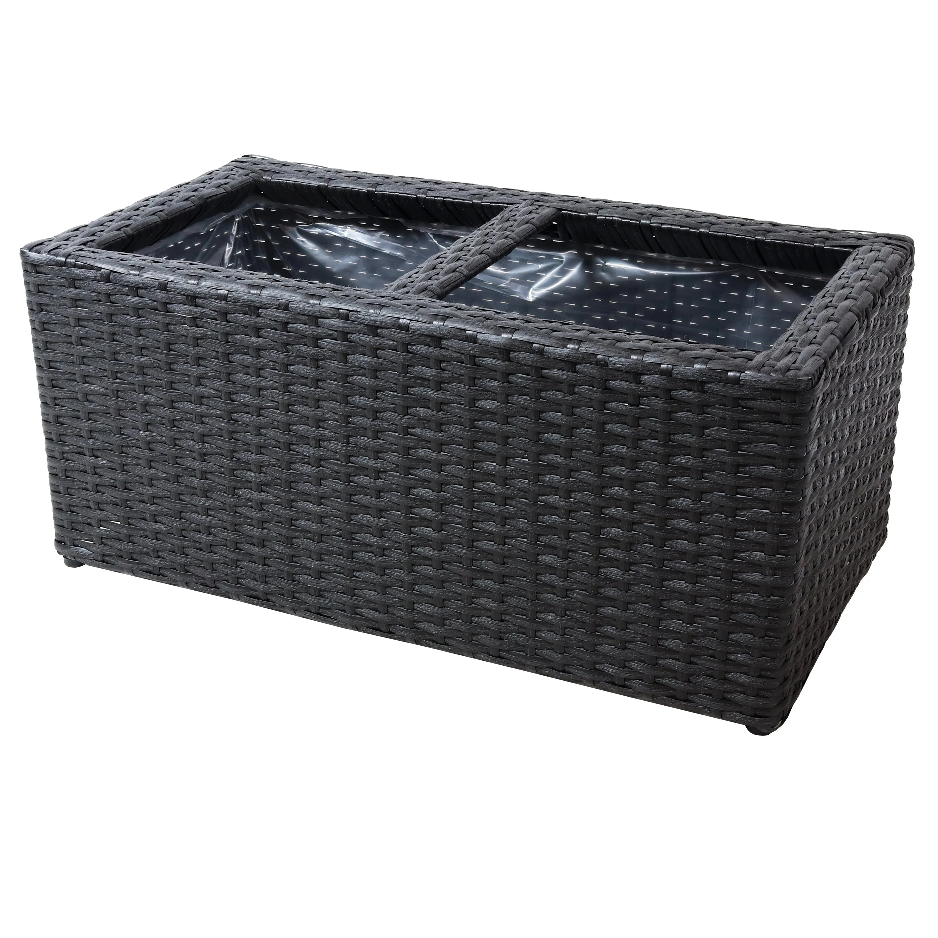 Sunnydaze 2-Section Polyrattan Rectangle Indoor Planters - Set of 2