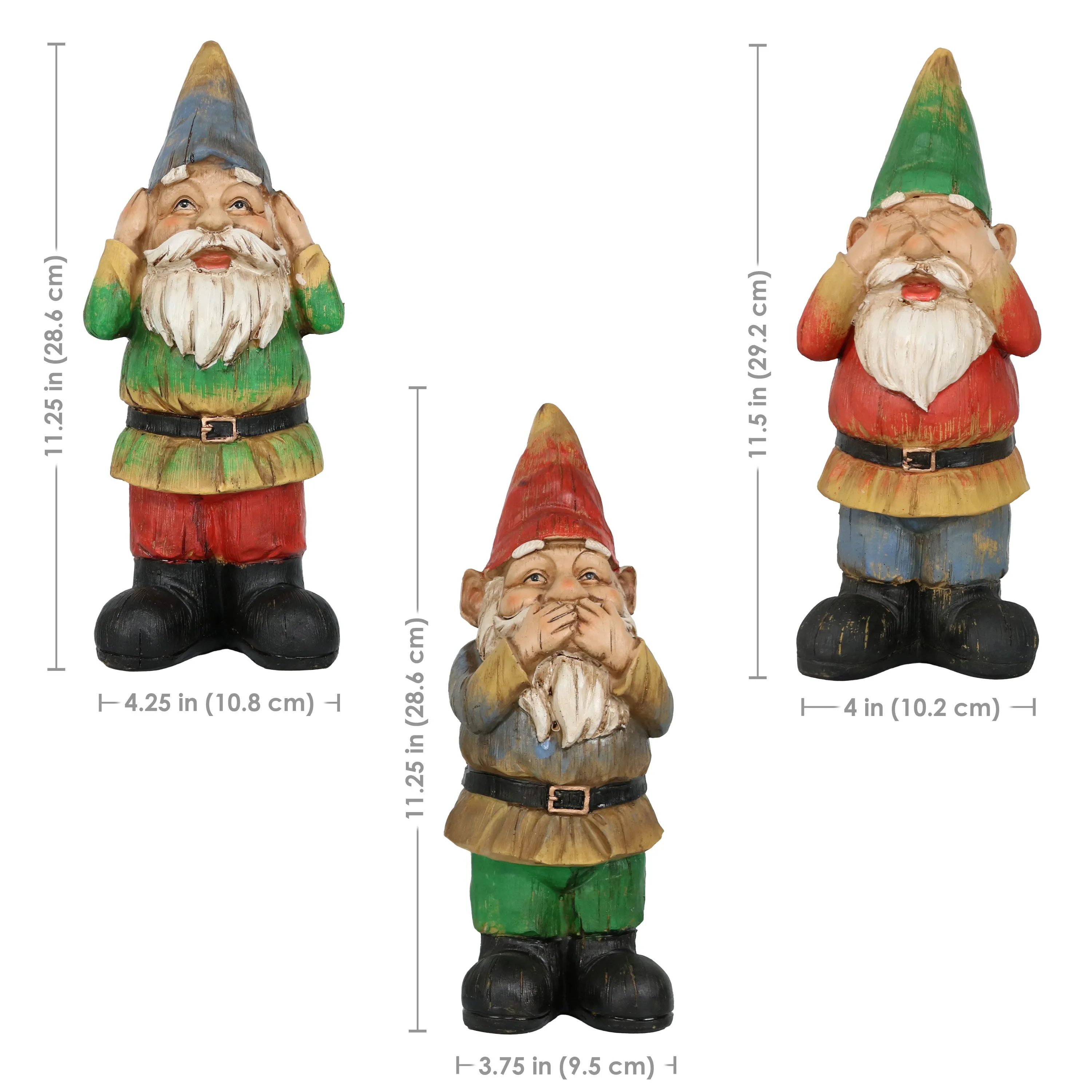 Sunnydaze 3 Wise Gnomes, Hear No Evil, Speak No Evil, See No Evil Set