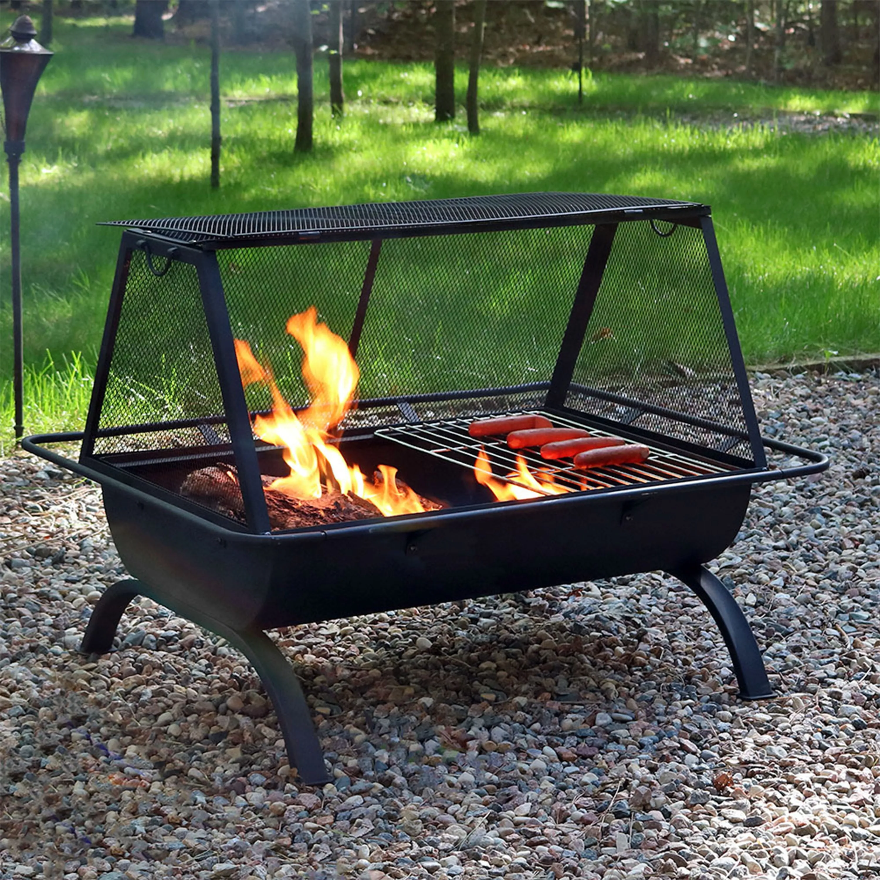 Sunnydaze 36" Northland Outdoor Fire Pit with Grill and Spark Screen