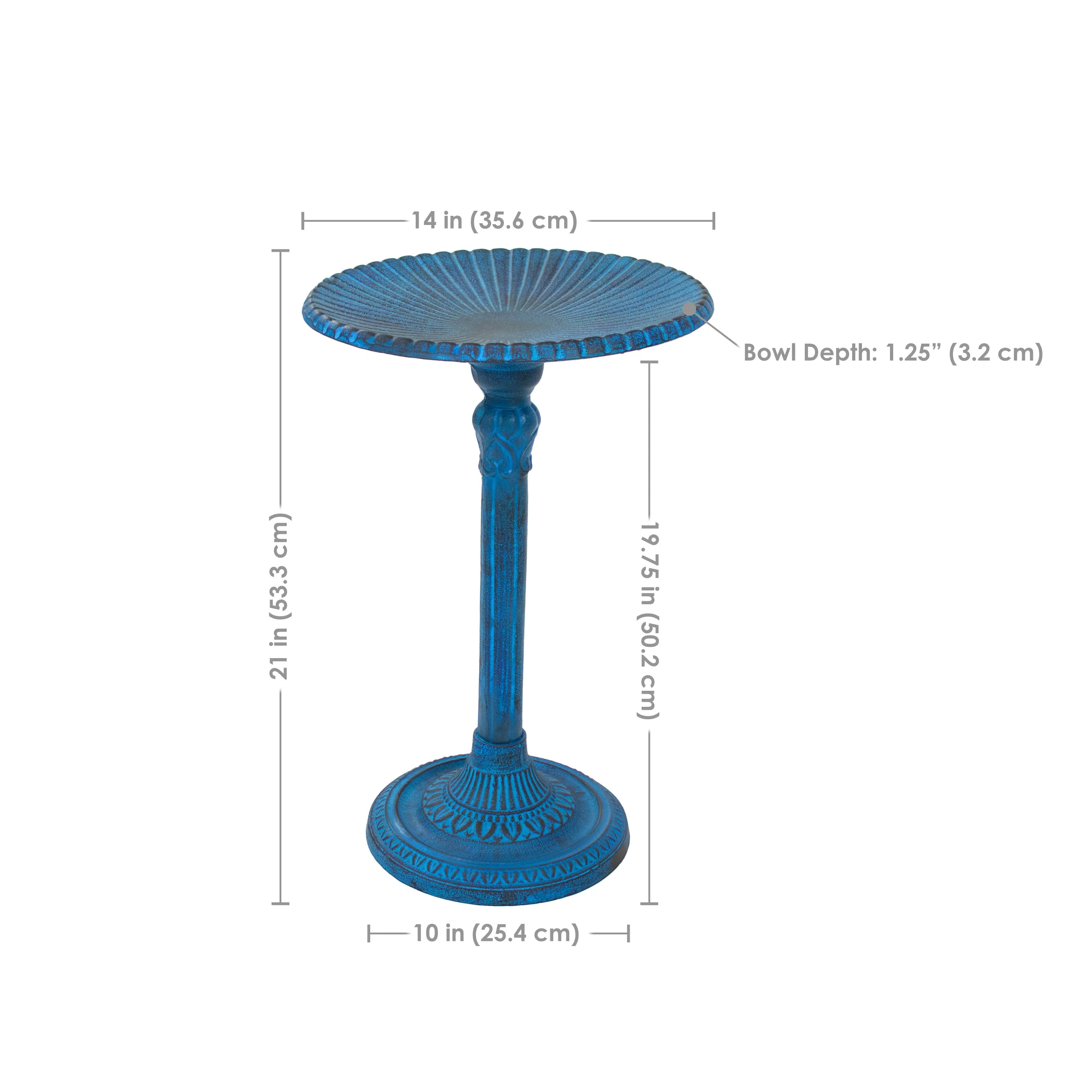 Sunnydaze Art Deco Sunburst Metal Bird Bath - Blue Patina - 14"