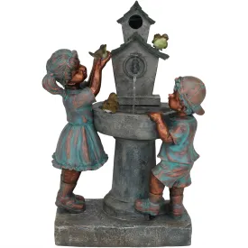 Sunnydaze Boy and Girl with Birds at Birdbath Outdoor Fountain - 30"