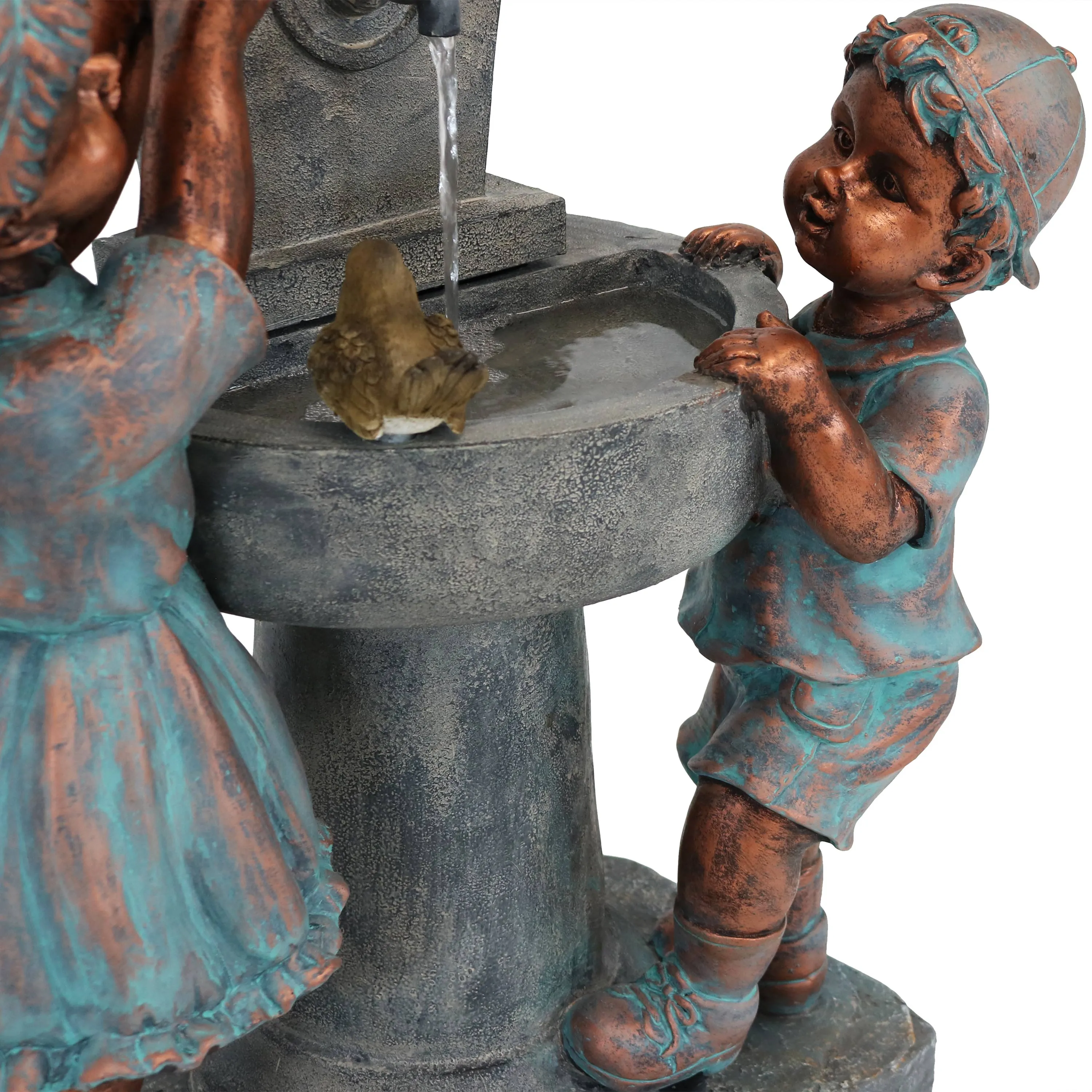 Sunnydaze Boy and Girl with Birds at Birdbath Outdoor Fountain - 30"