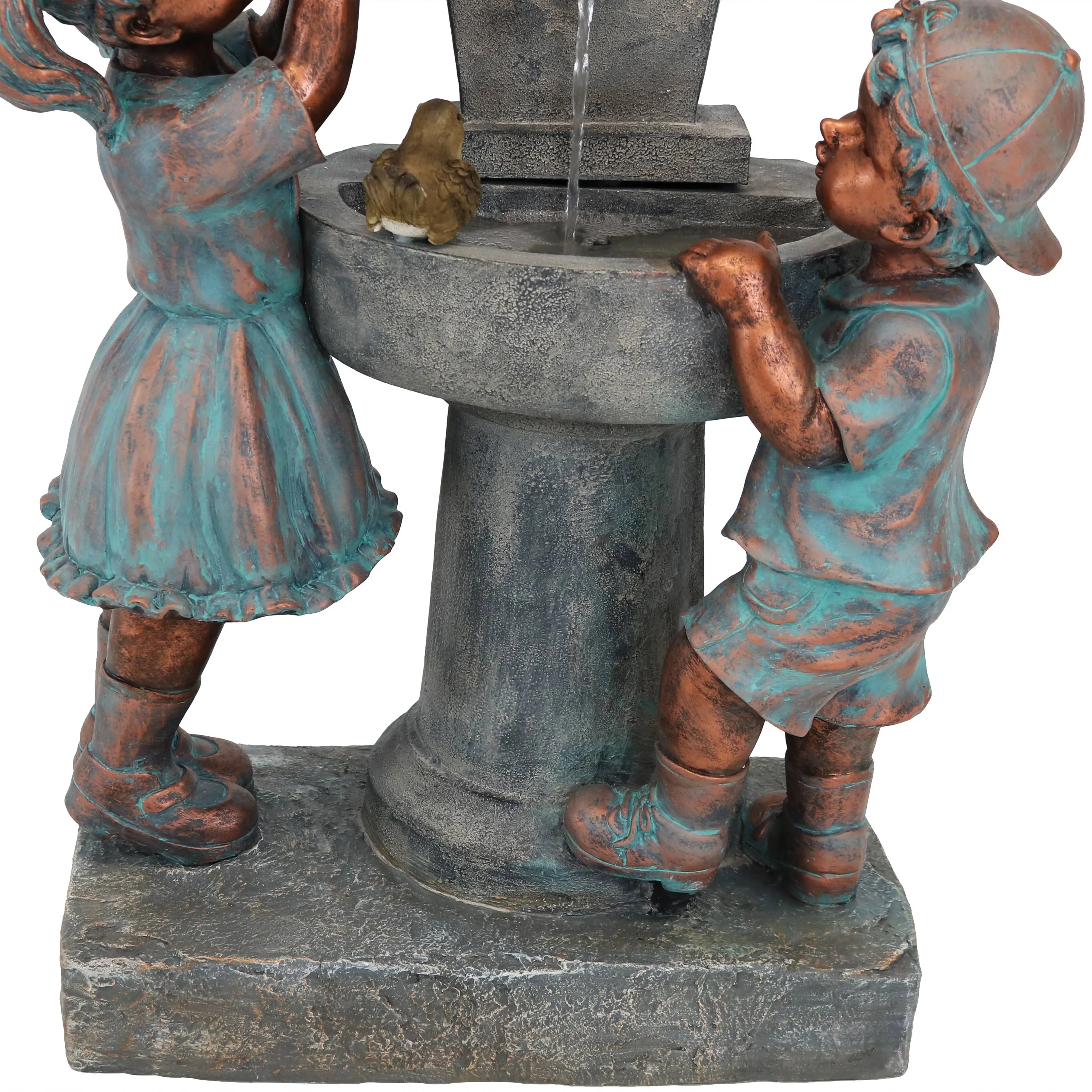 Sunnydaze Boy and Girl with Birds at Birdbath Outdoor Fountain - 30"