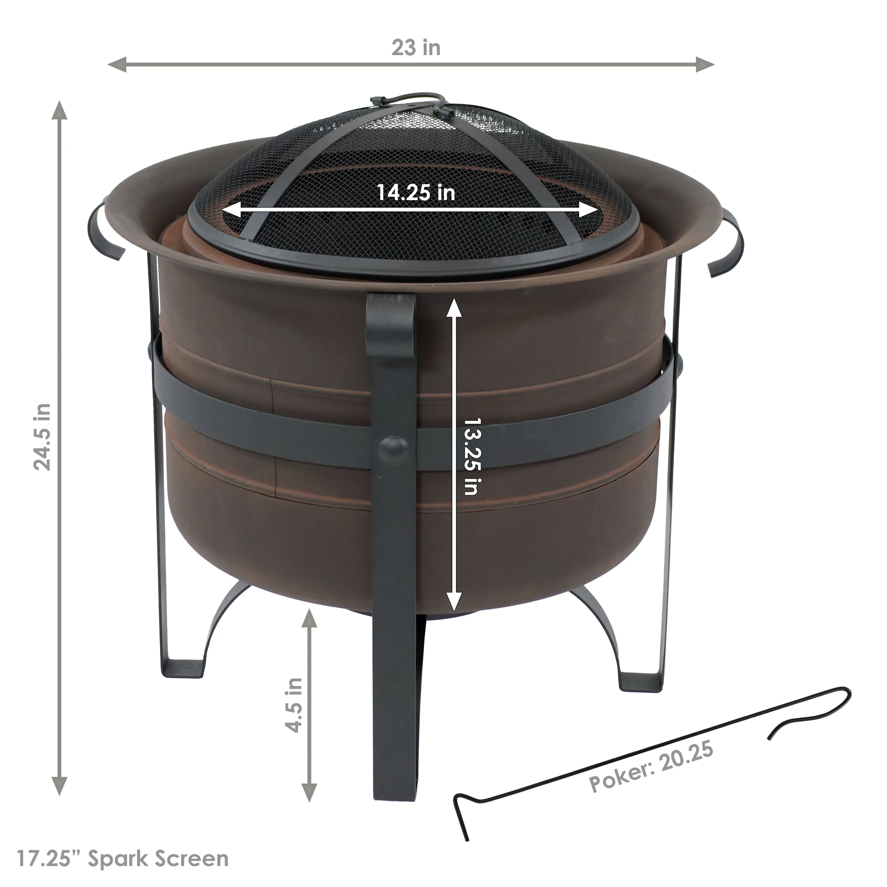 Sunnydaze Cauldron-Style Outdoor Smokeless Fire Pit with Screen - 23"