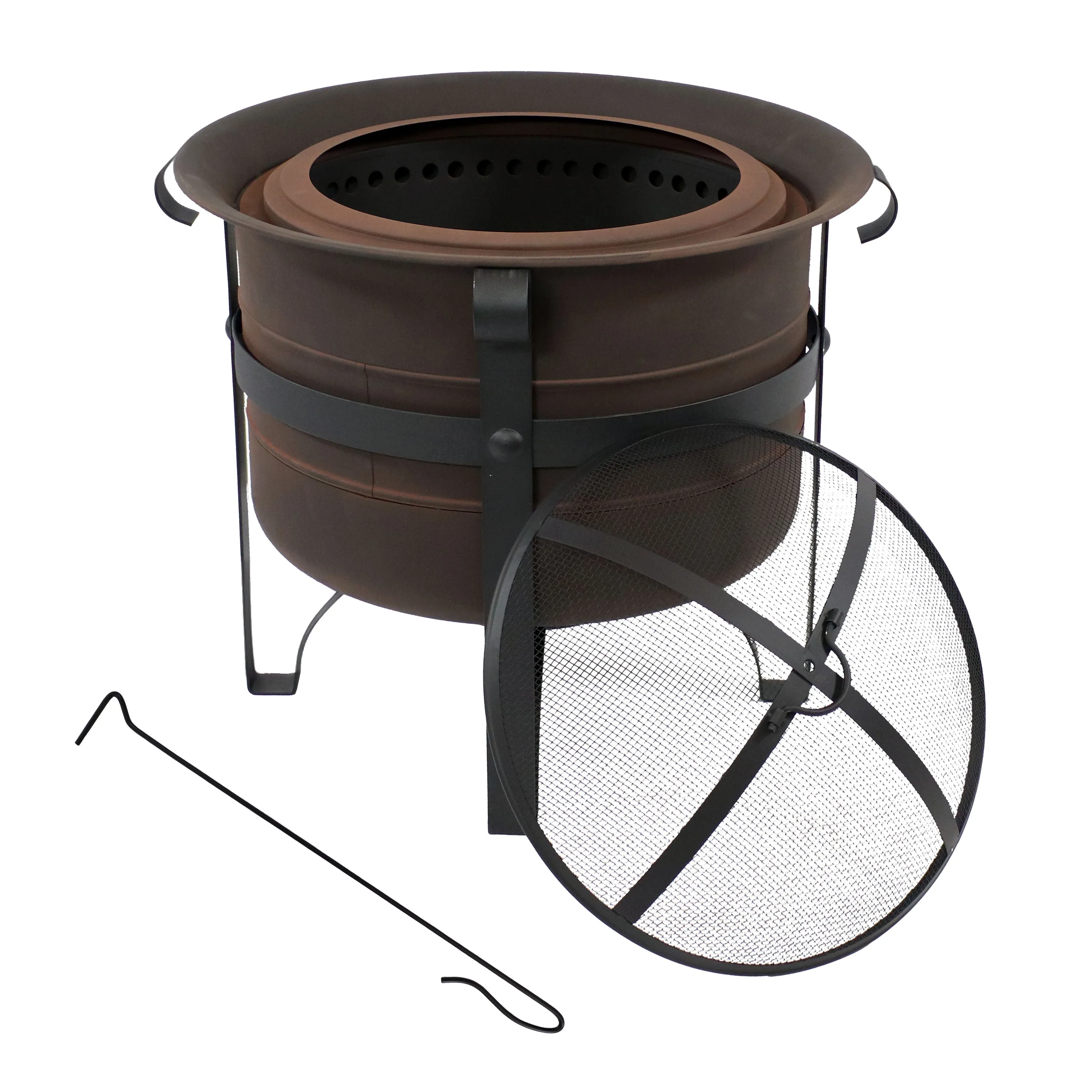 Sunnydaze Cauldron-Style Outdoor Smokeless Fire Pit with Screen - 23"