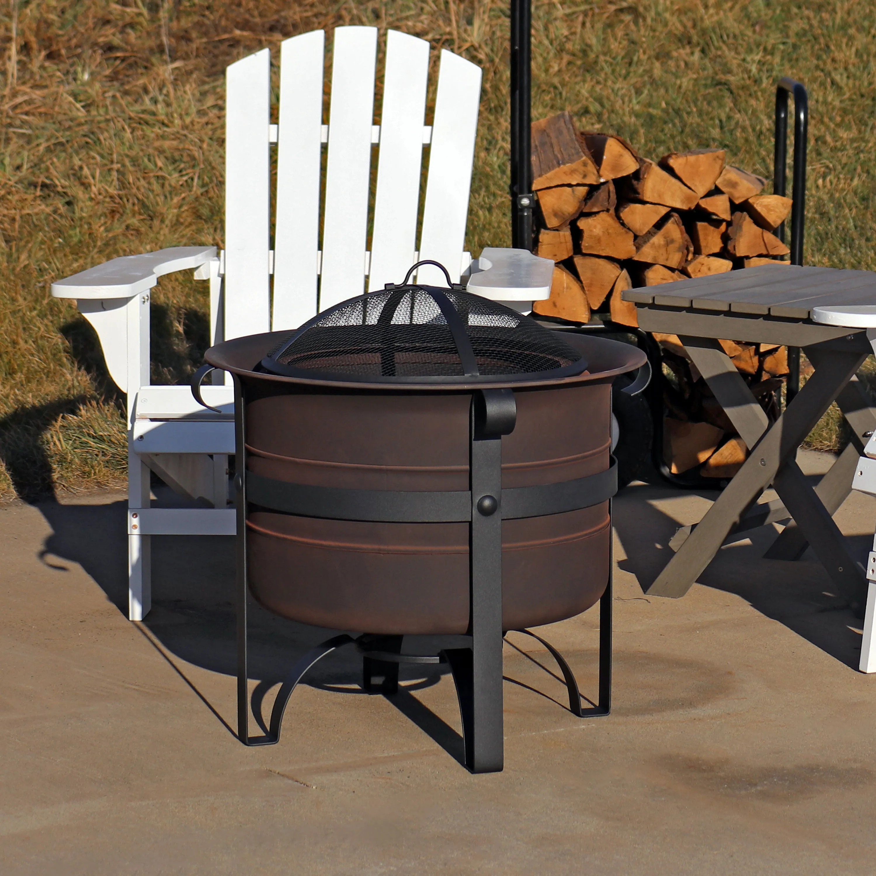 Sunnydaze Cauldron-Style Outdoor Smokeless Fire Pit with Screen - 23"