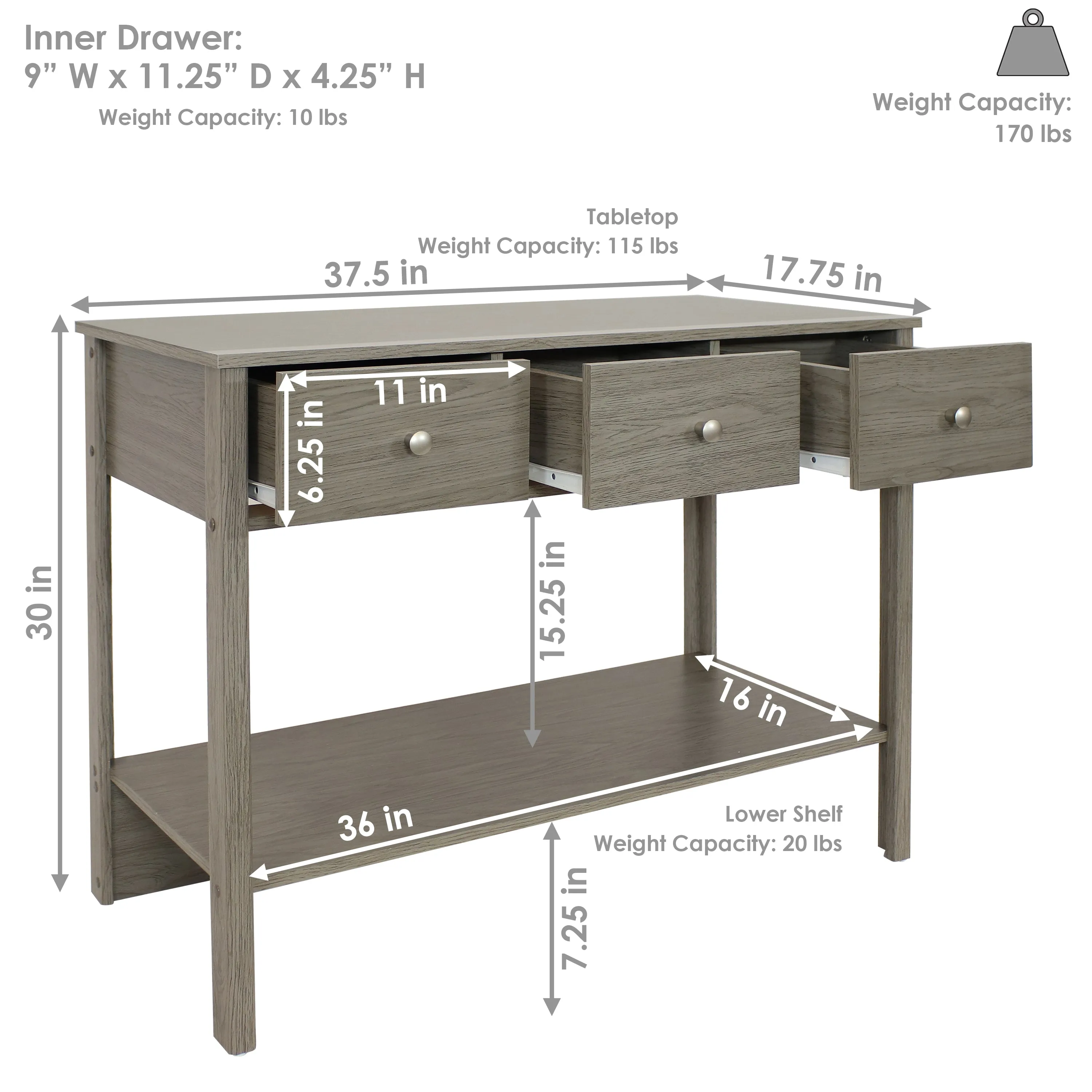 Sunnydaze Classic Entryway Console Table with Drawers - Thunder Gray