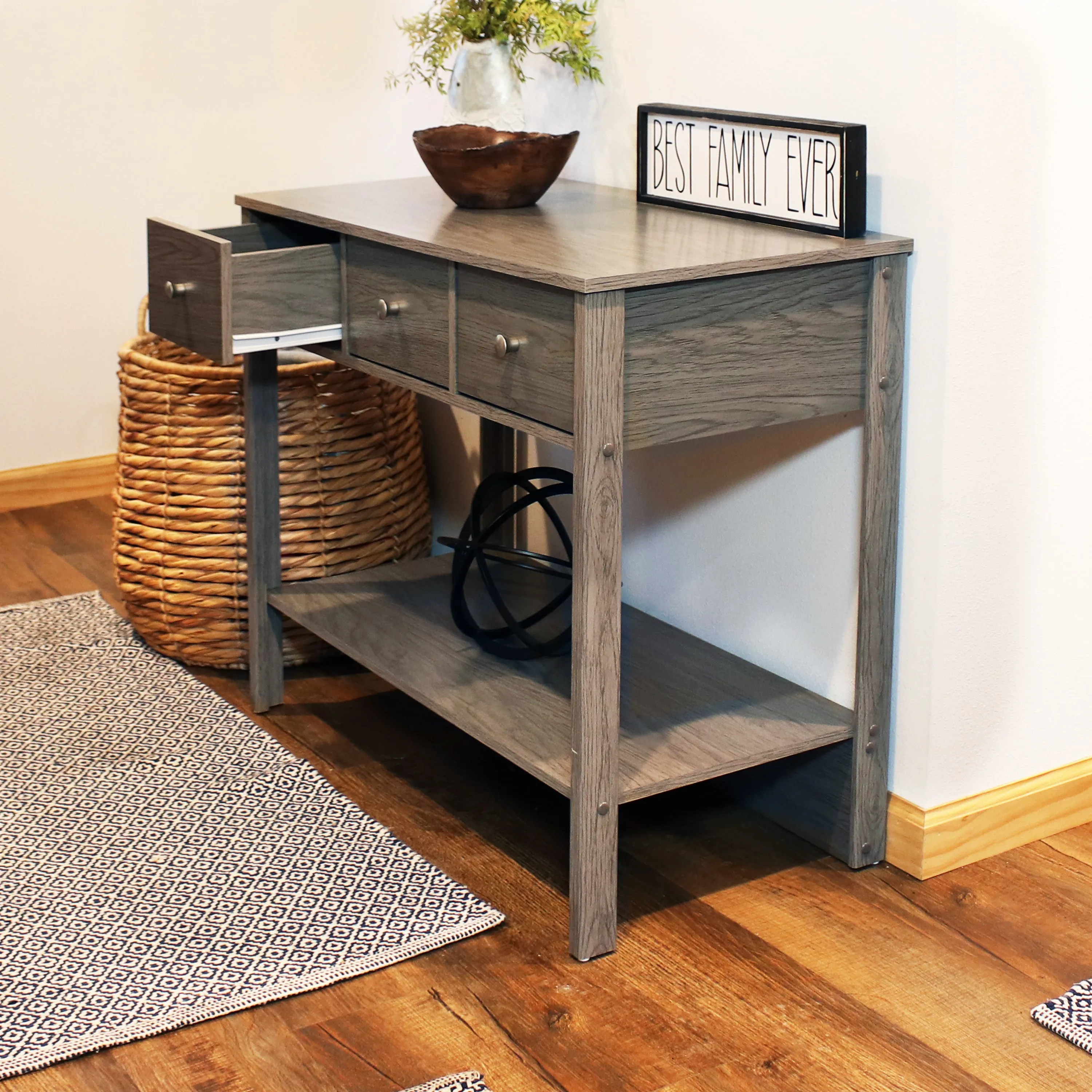 Sunnydaze Classic Entryway Console Table with Drawers - Thunder Gray