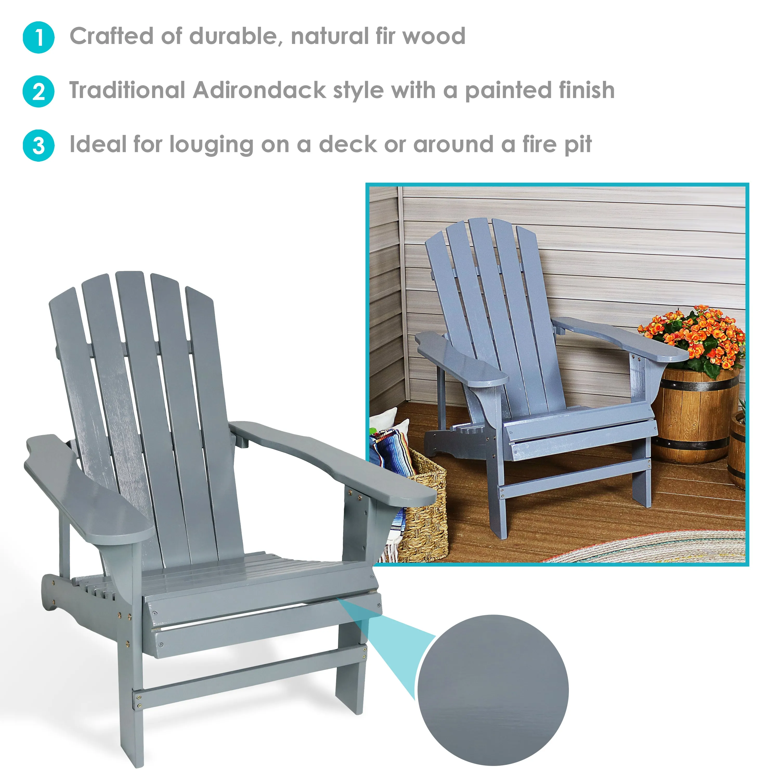 Sunnydaze Coastal Bliss Wooden Adirondack Chair