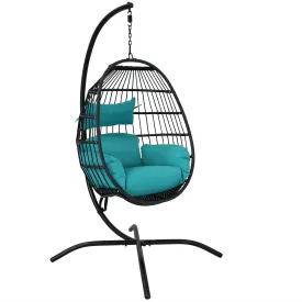 Sunnydaze Dalia Outdoor Hanging Egg Chair with Stand and Cushion - 81"