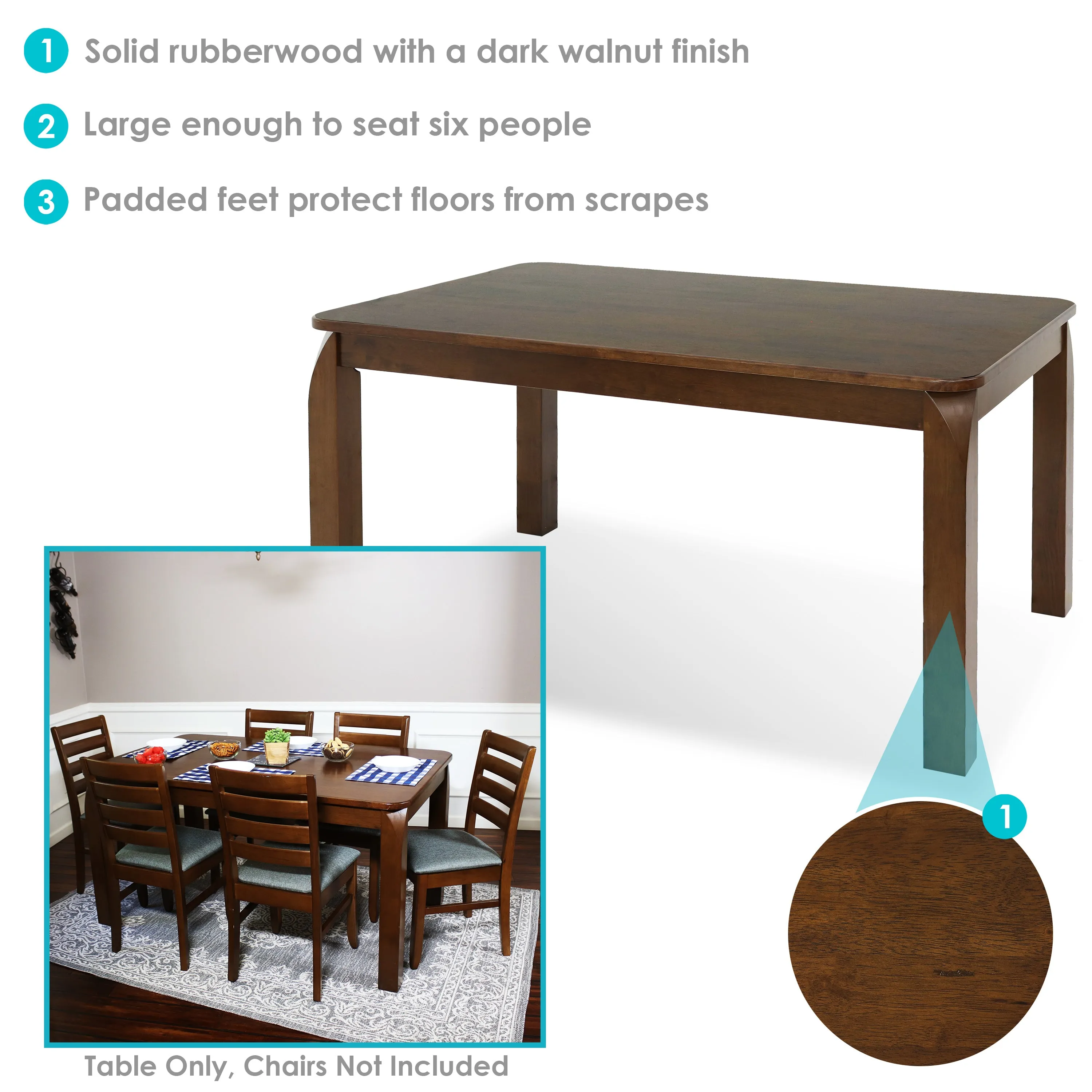 Sunnydaze Dorian 5' Mid-Century Modern Dining Table - Dark Walnut