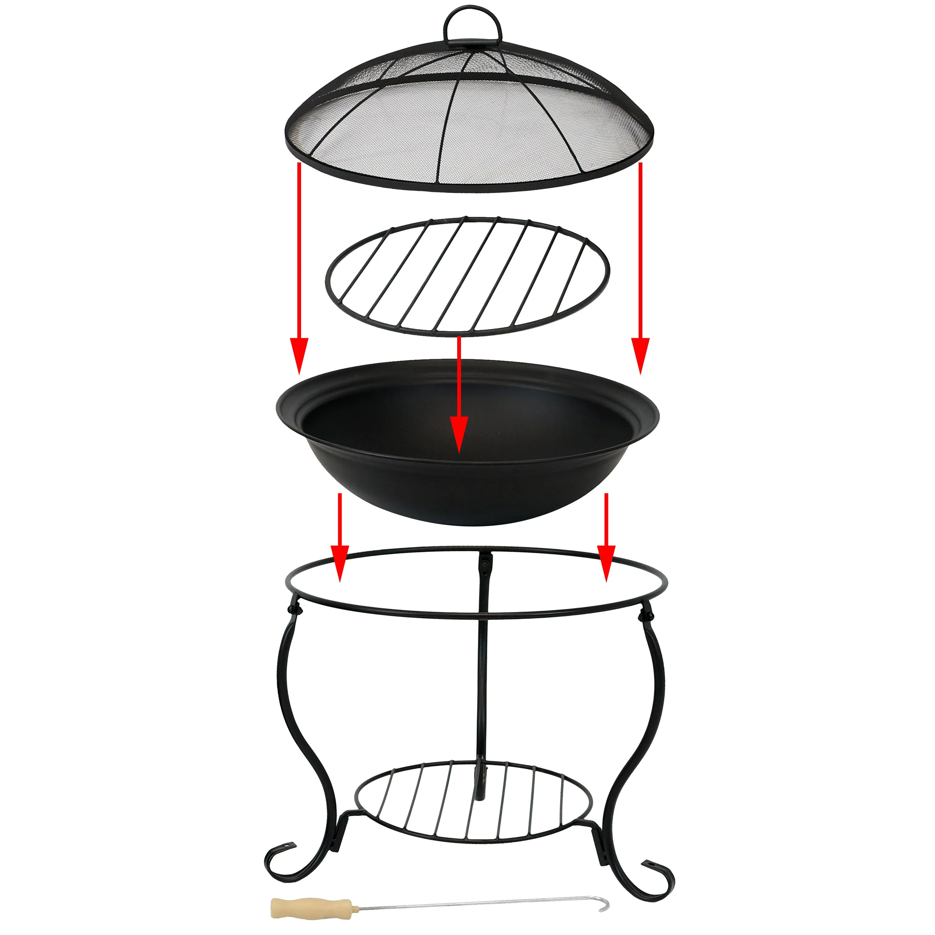 Sunnydaze Elegant Steel Fire Pit with Spark Screen - 18"