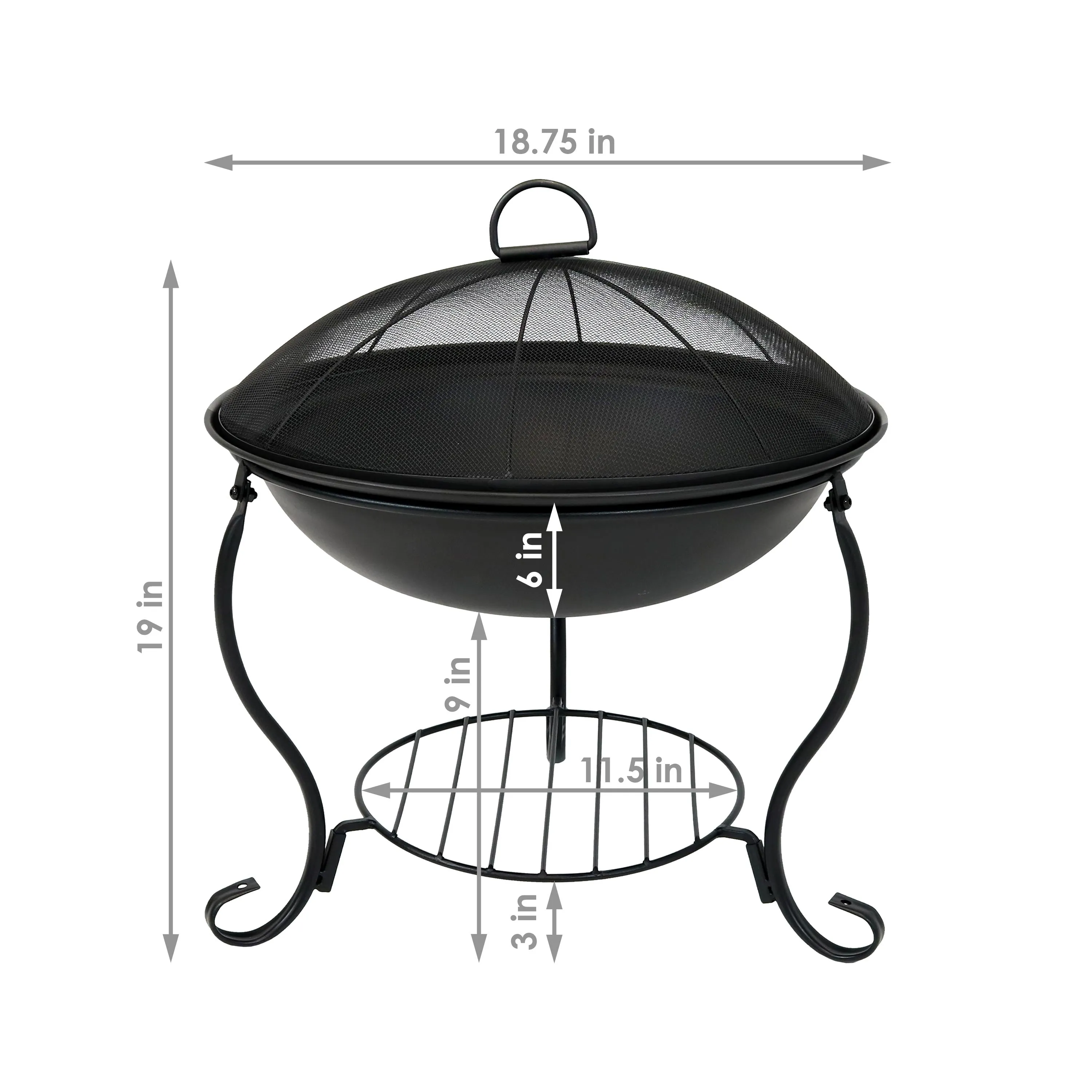 Sunnydaze Elegant Steel Fire Pit with Spark Screen - 18"