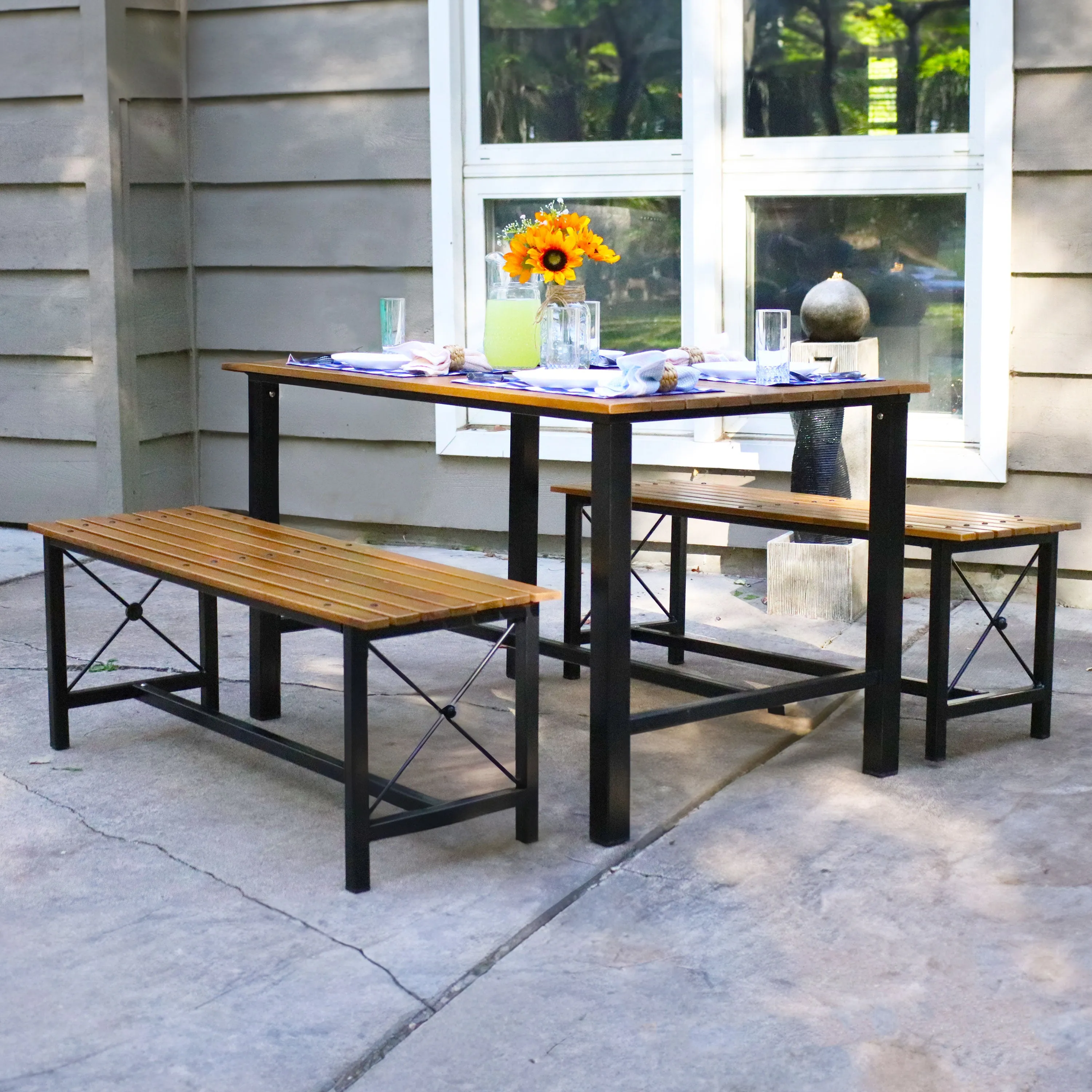 Sunnydaze European Chestnut 3-Piece Patio Dining Set