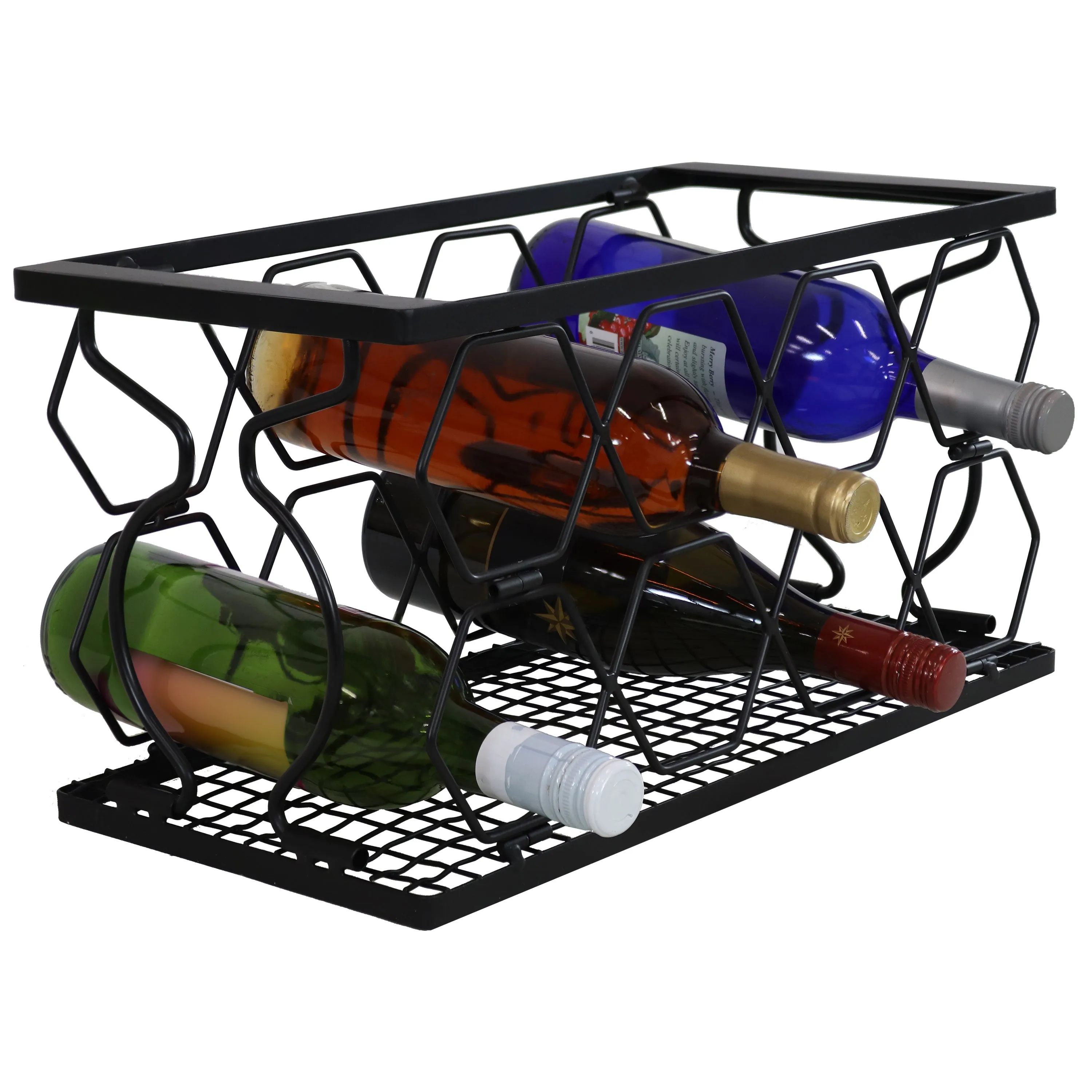 Sunnydaze Foldable Metal Countertop Wine Rack - Black