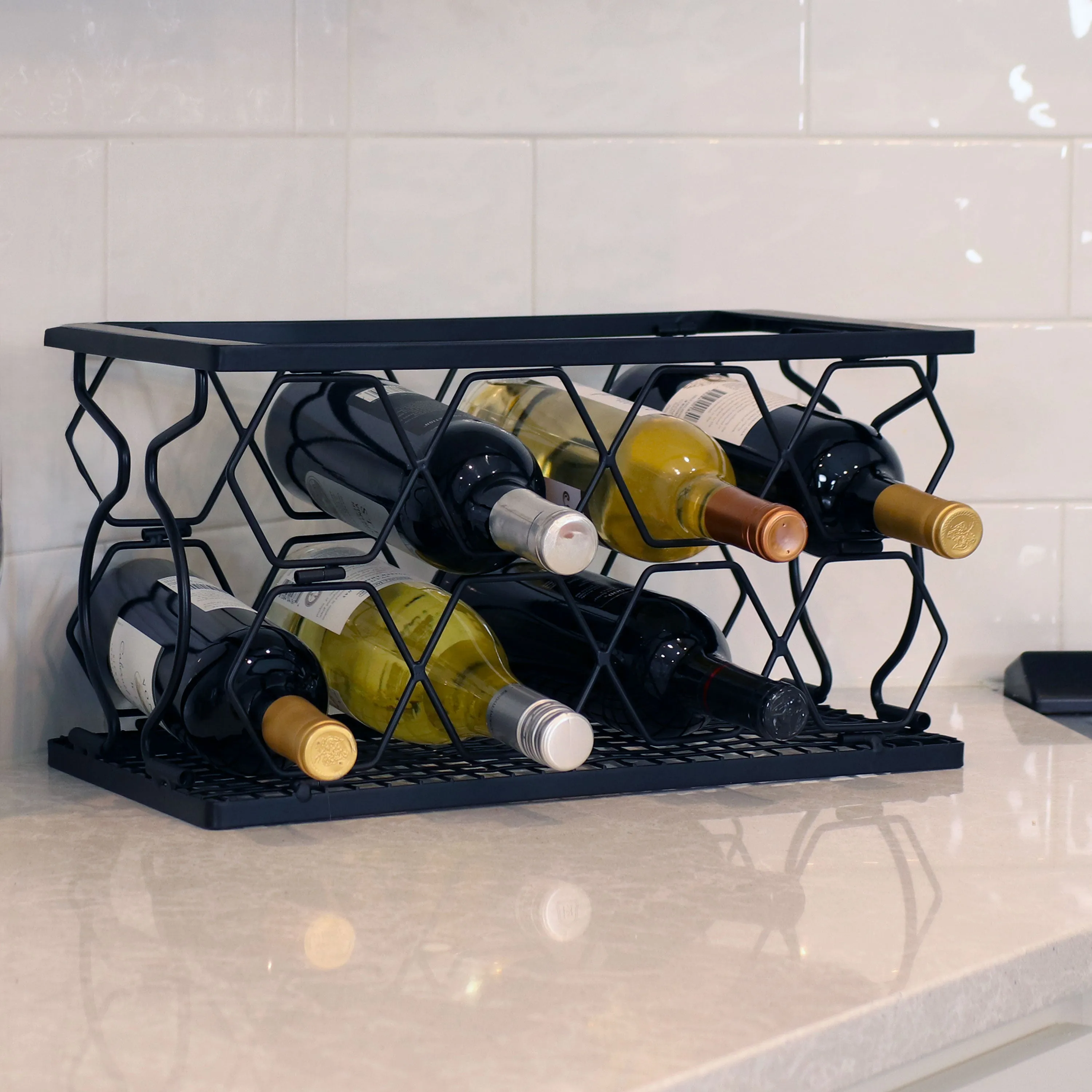 Sunnydaze Foldable Metal Countertop Wine Rack - Black