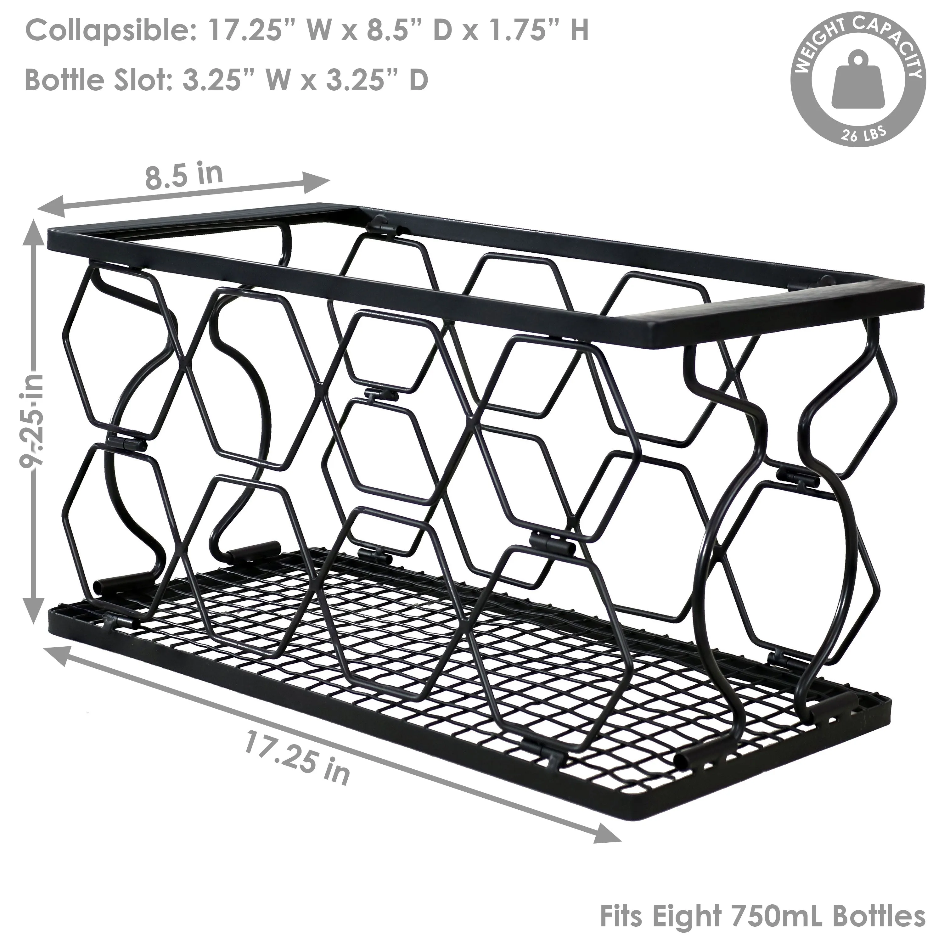 Sunnydaze Foldable Metal Countertop Wine Rack - Black