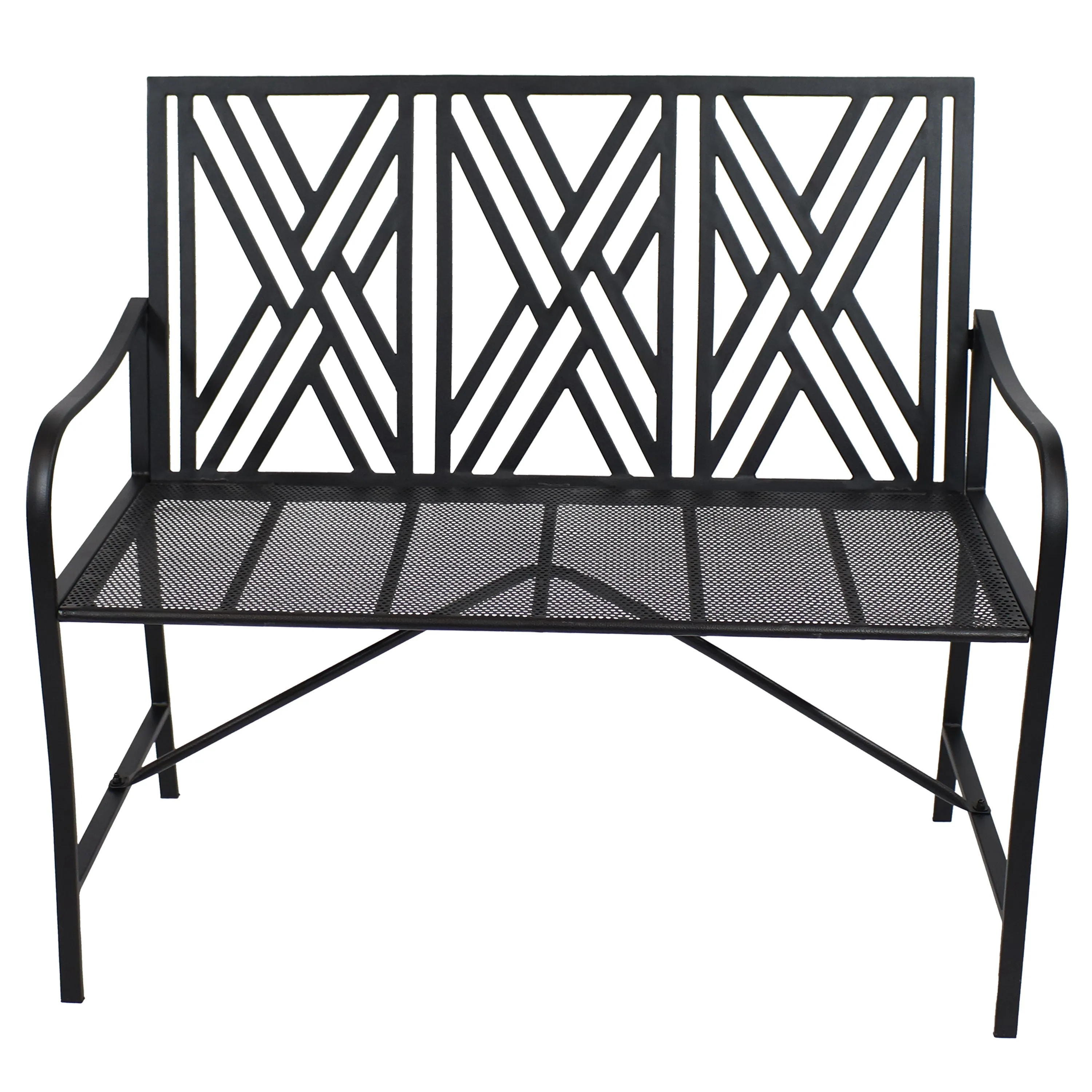 Sunnydaze Geometric Lattice Iron Outdoor Patio Bench - Black