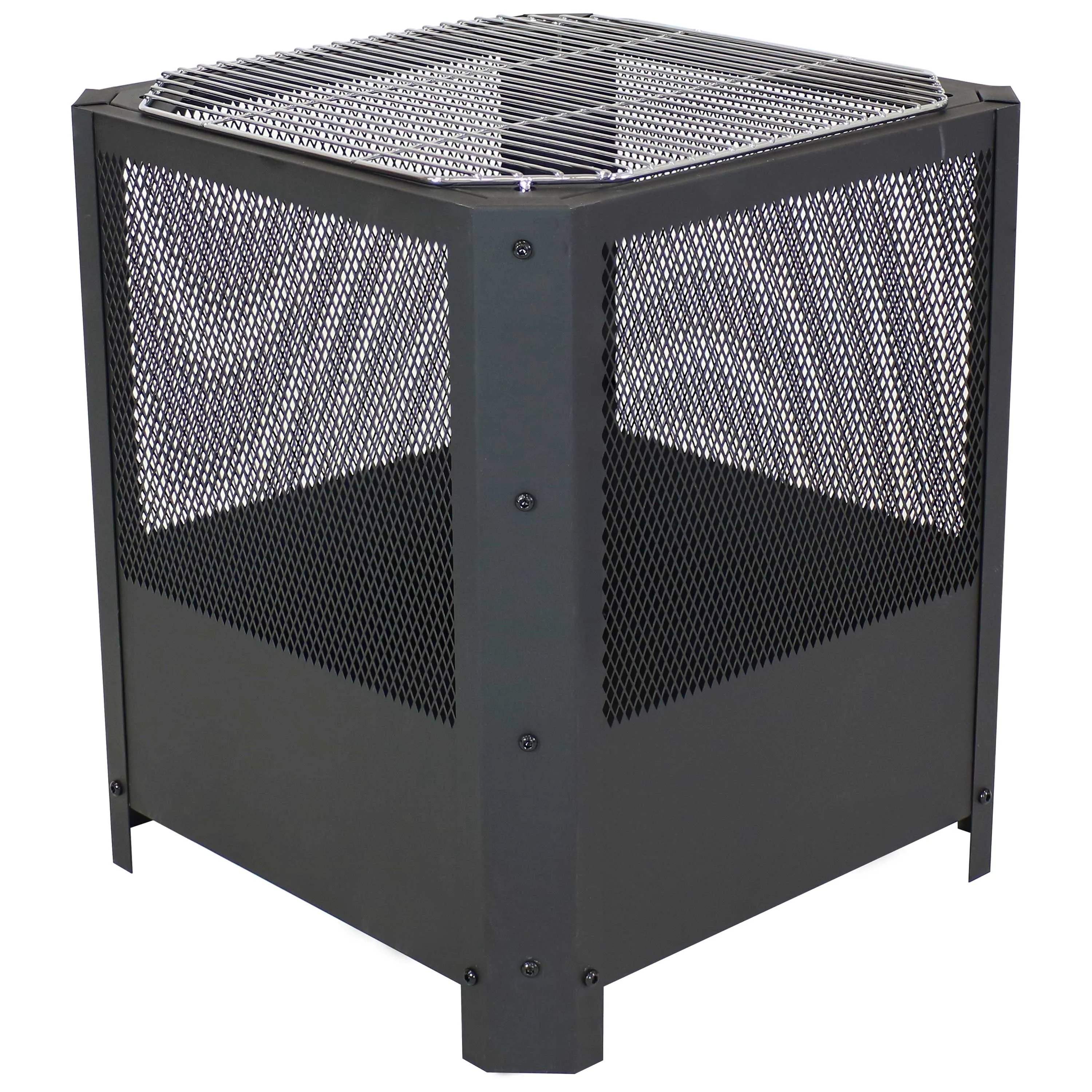 Sunnydaze Grelha Square Outdoor Fire Pit with Grilling Grate - 16"