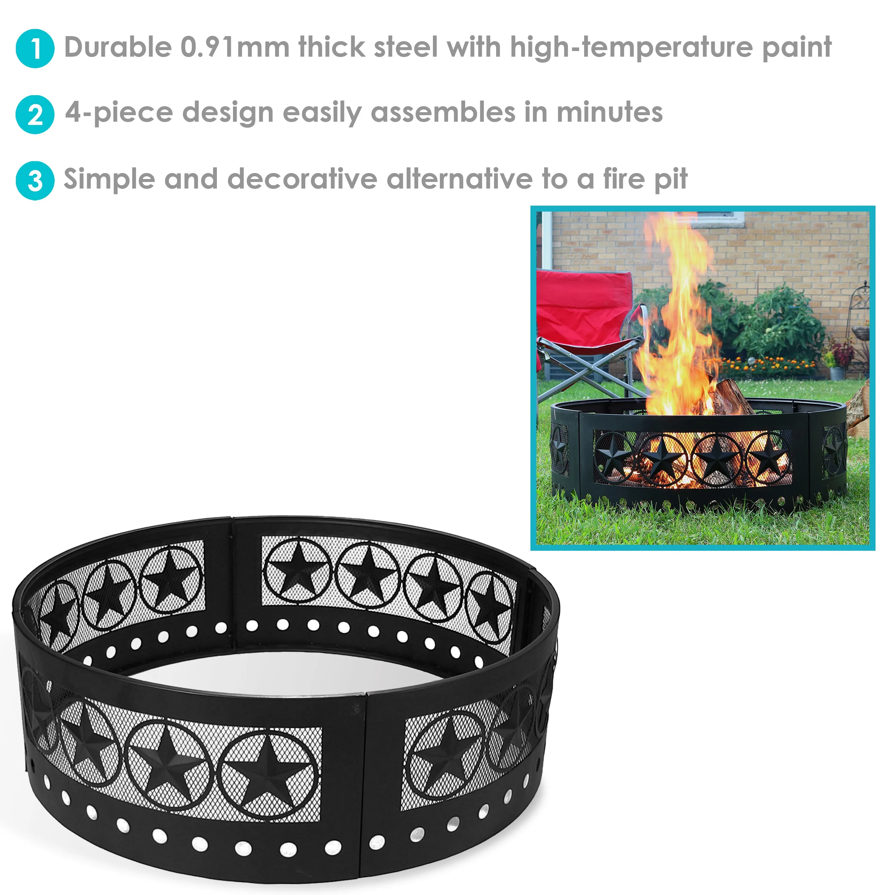 Sunnydaze Heavy-Duty Four Star Campfire Ring - 36" Diameter