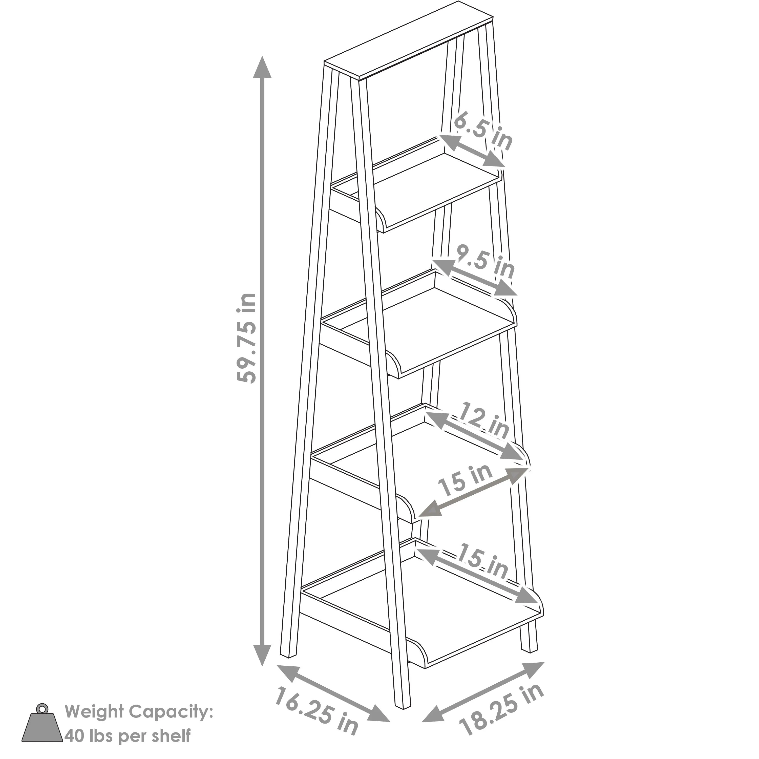 Sunnydaze Indoor 4-Tier Leaning Ladder Shelf - 59.75" H