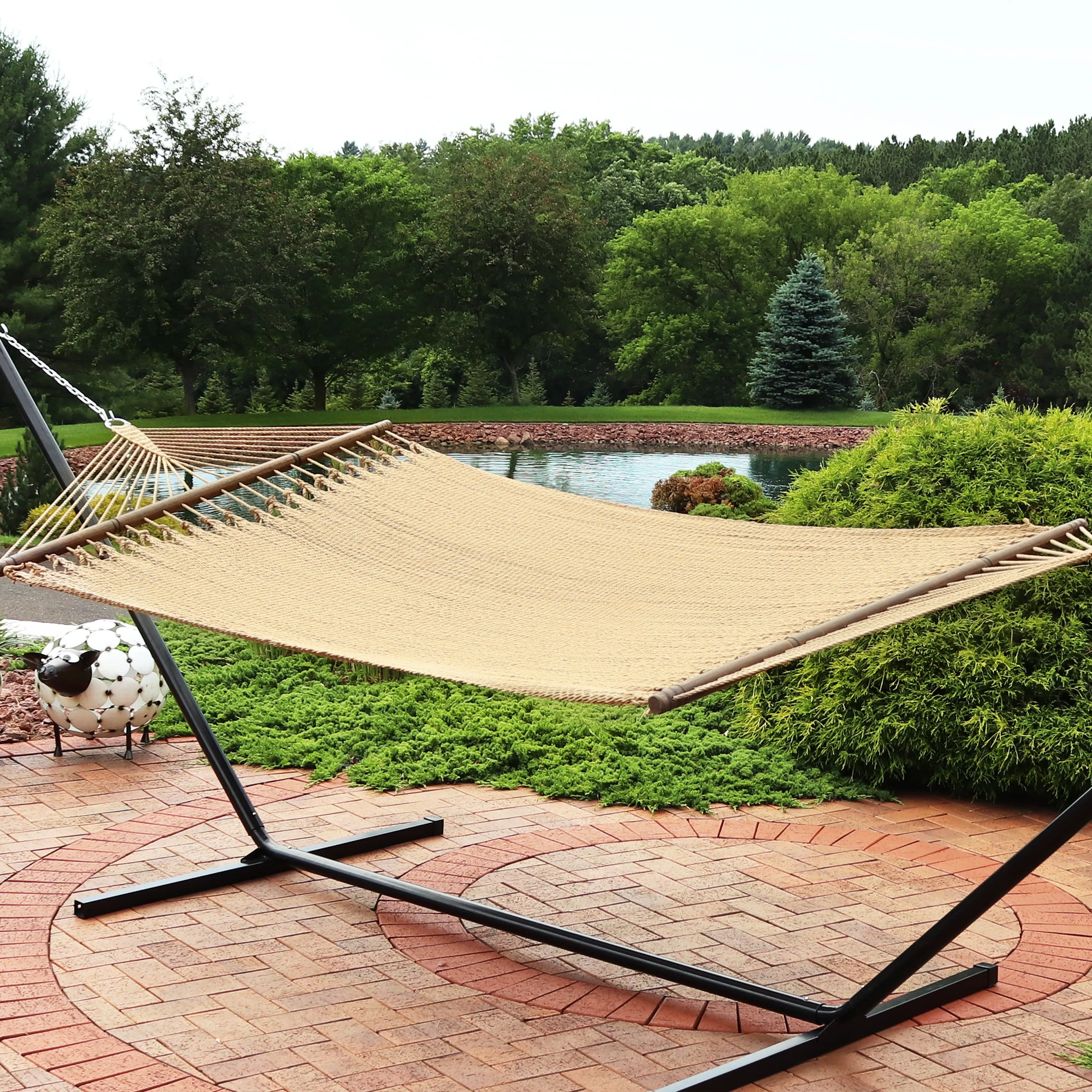 Sunnydaze Large 2-Person Polyester Rope Hammock with Spreader Bars