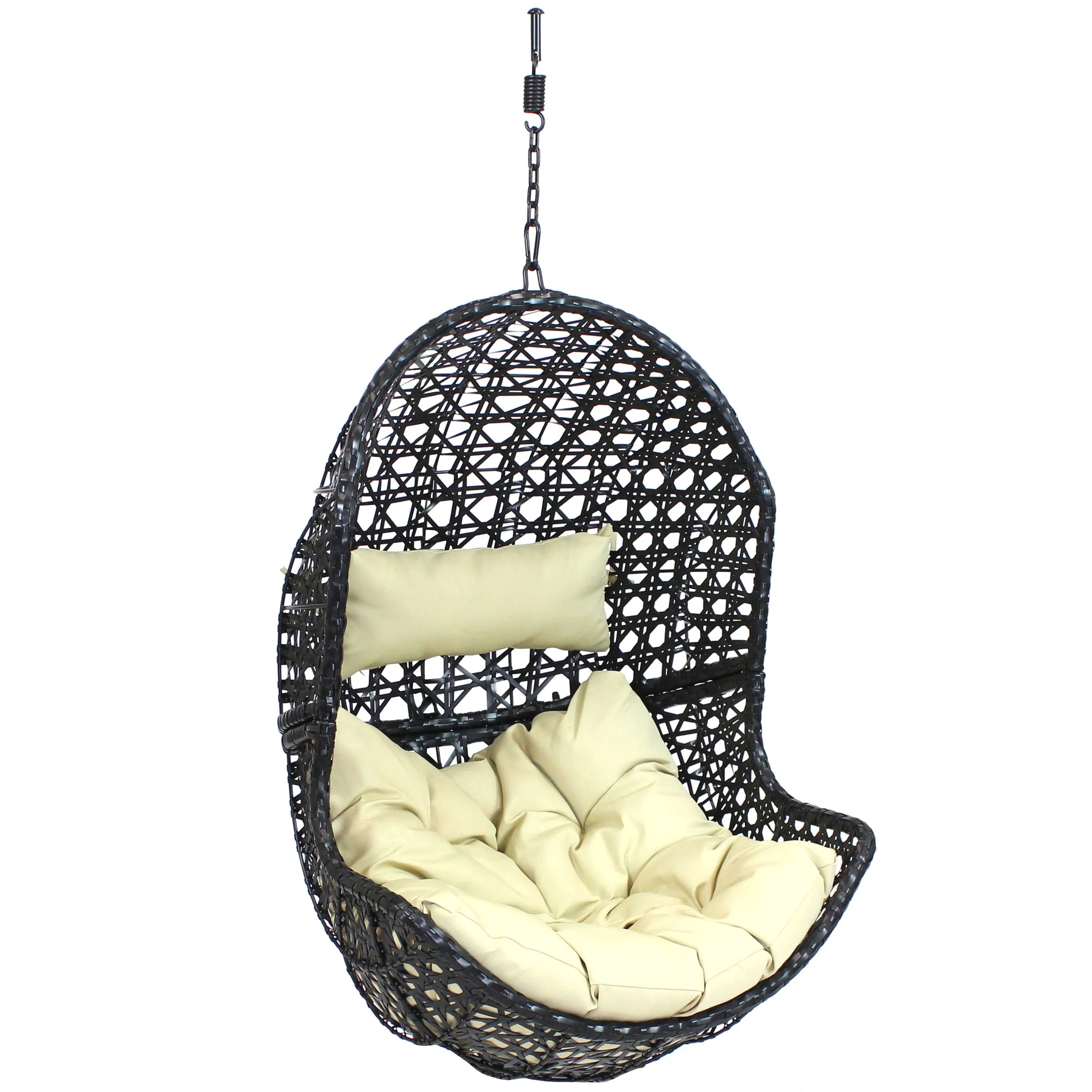 Sunnydaze Lauren Resin Wicker Hanging Egg Chair with Cushion