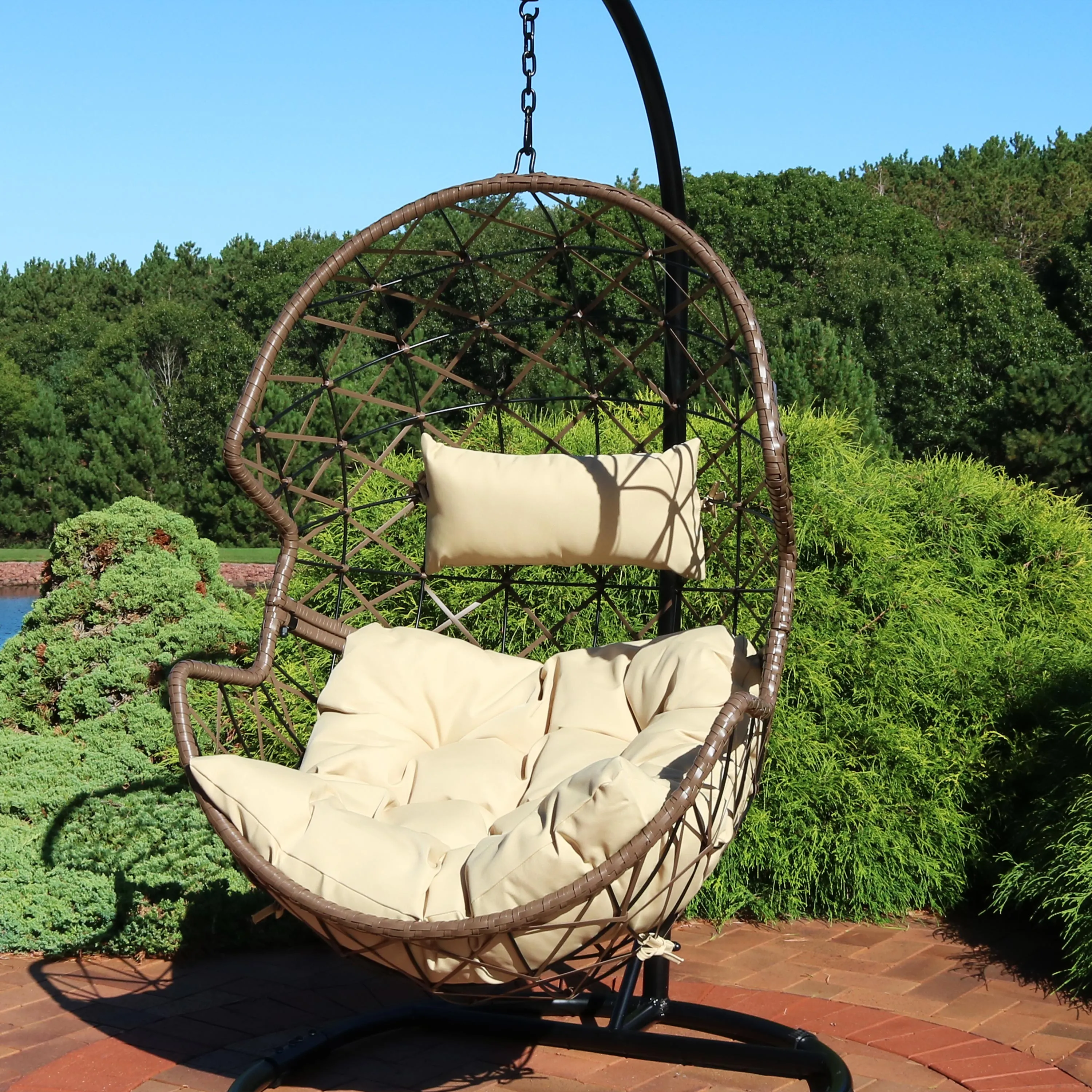 Sunnydaze Lorelei Resin Wicker Hanging Egg Chair with Cushion