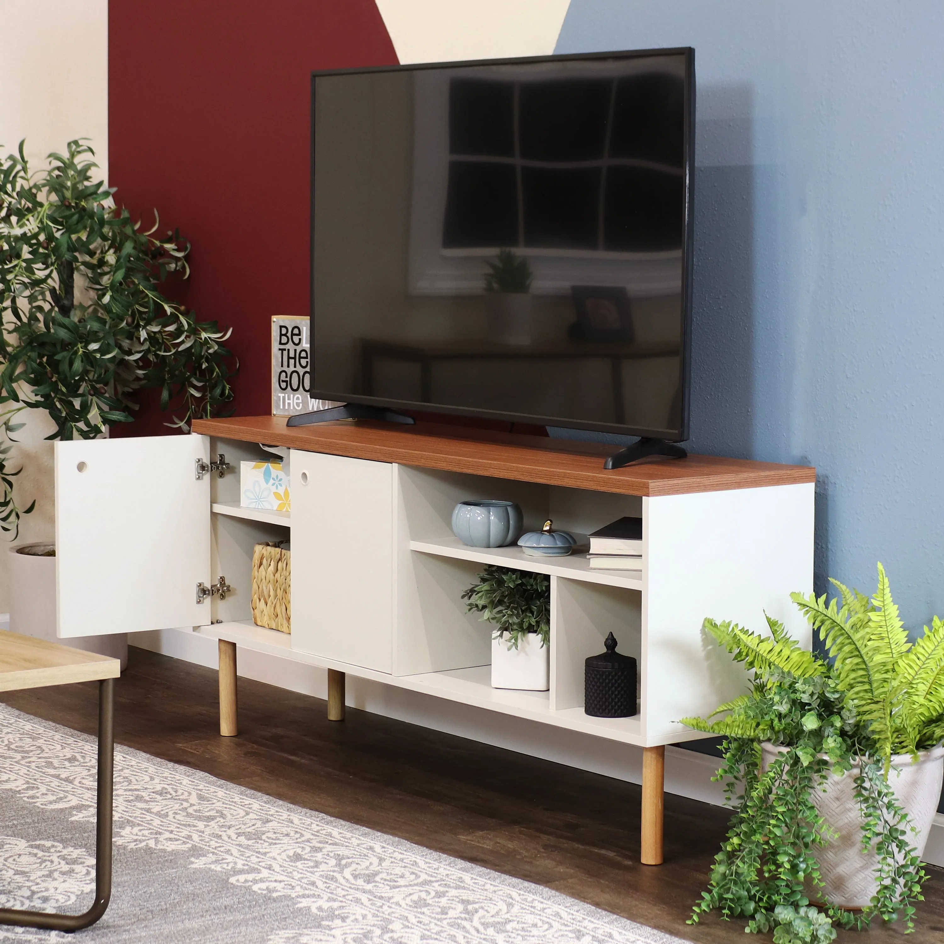 Sunnydaze Mid-Century Modern TV Stand for 55-Inch TV