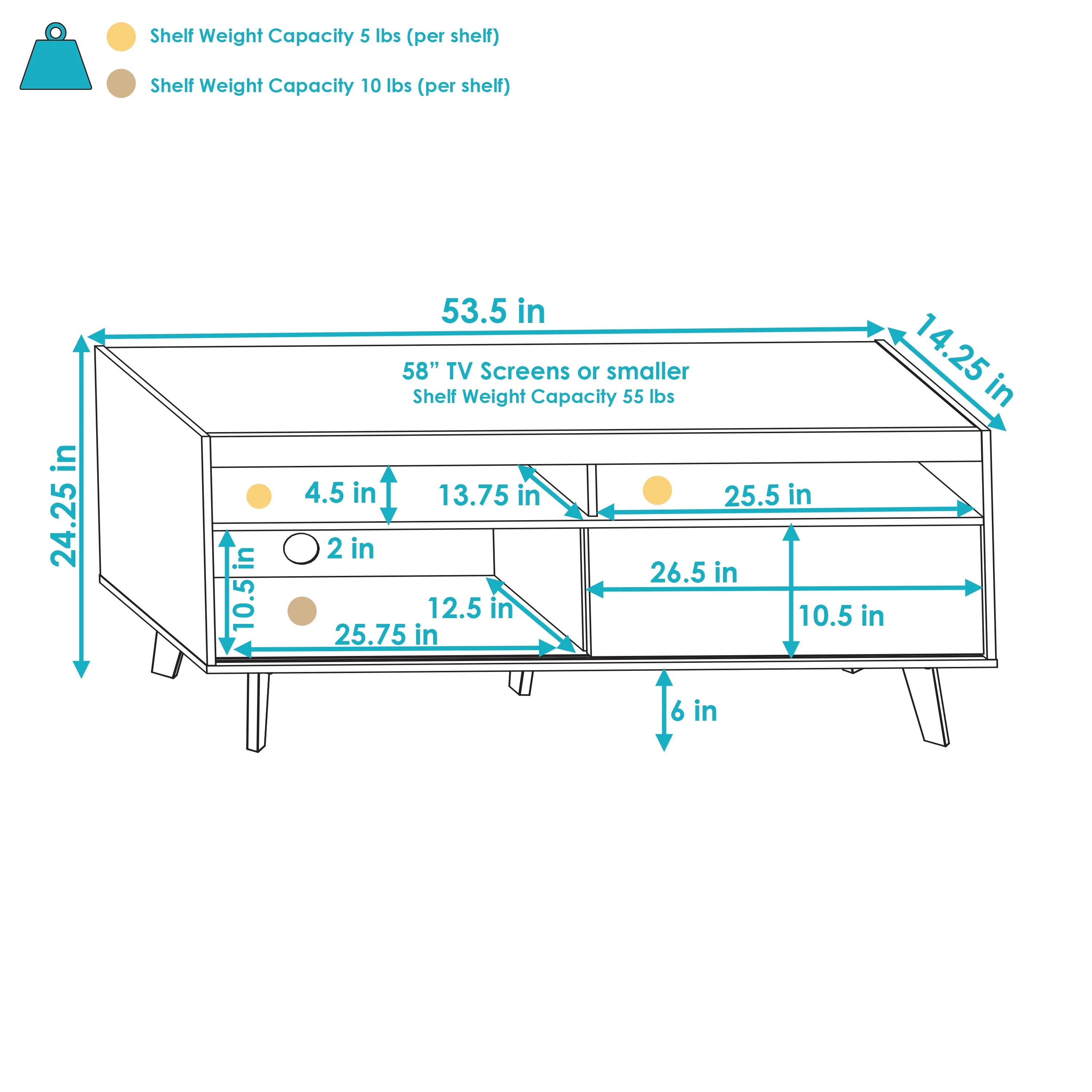 Sunnydaze Mid-Century Modern TV Stand for 58-Inch TV