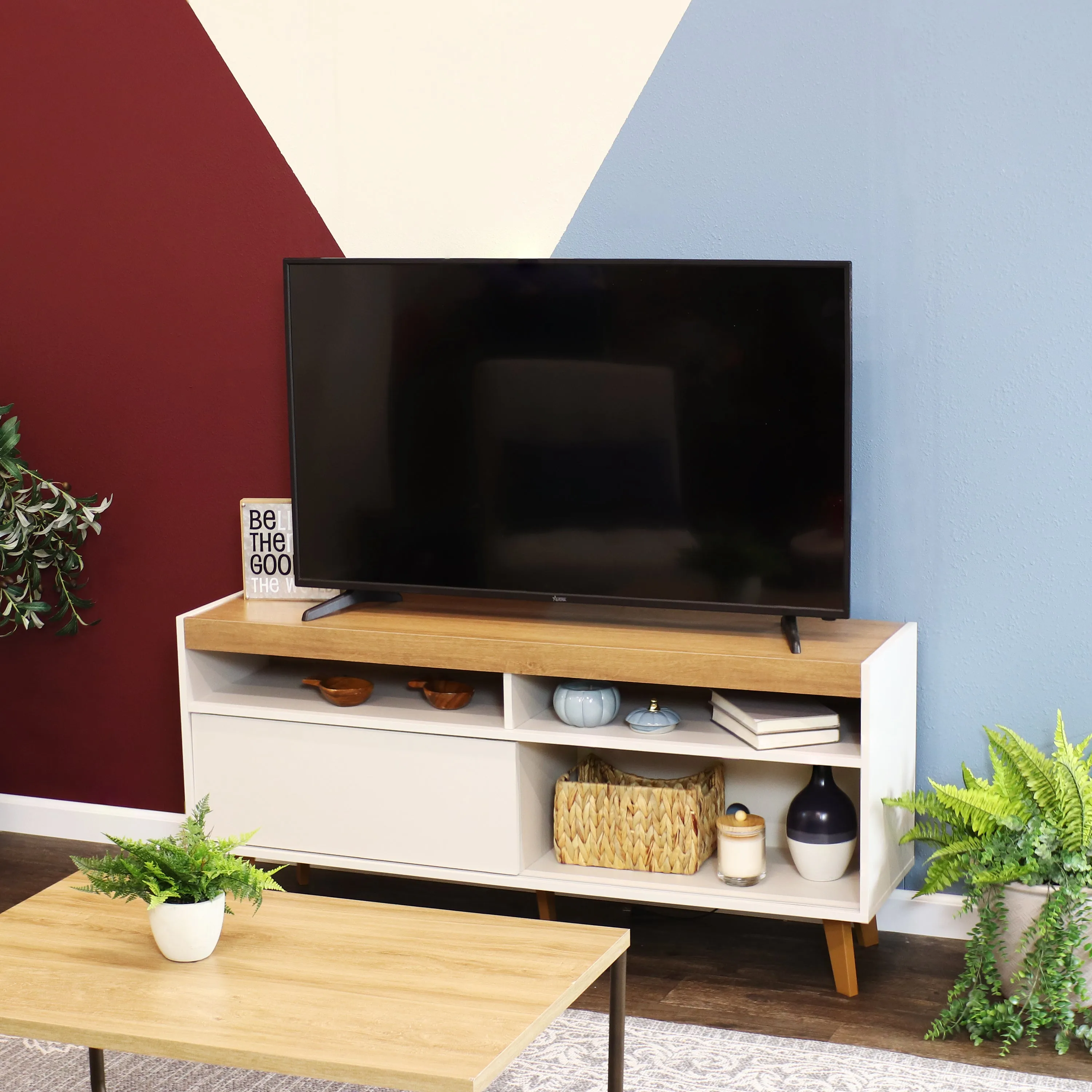 Sunnydaze Mid-Century Modern TV Stand for 58-Inch TV