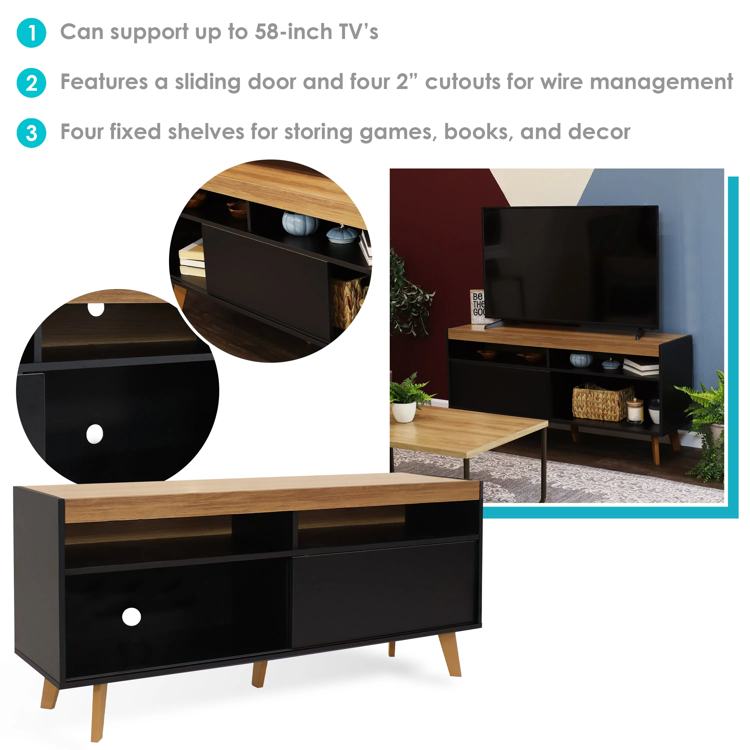 Sunnydaze Mid-Century Modern TV Stand for 58-Inch TV