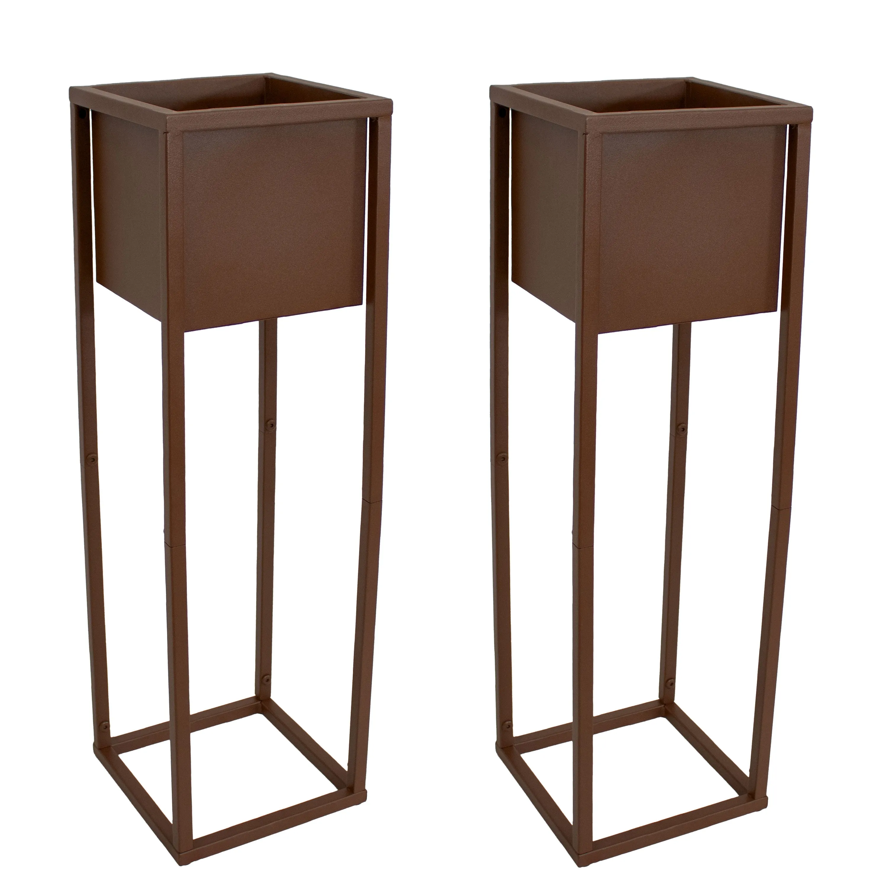 Sunnydaze Modern Simplicity Metal Planter Boxes with Legs - Set of 2