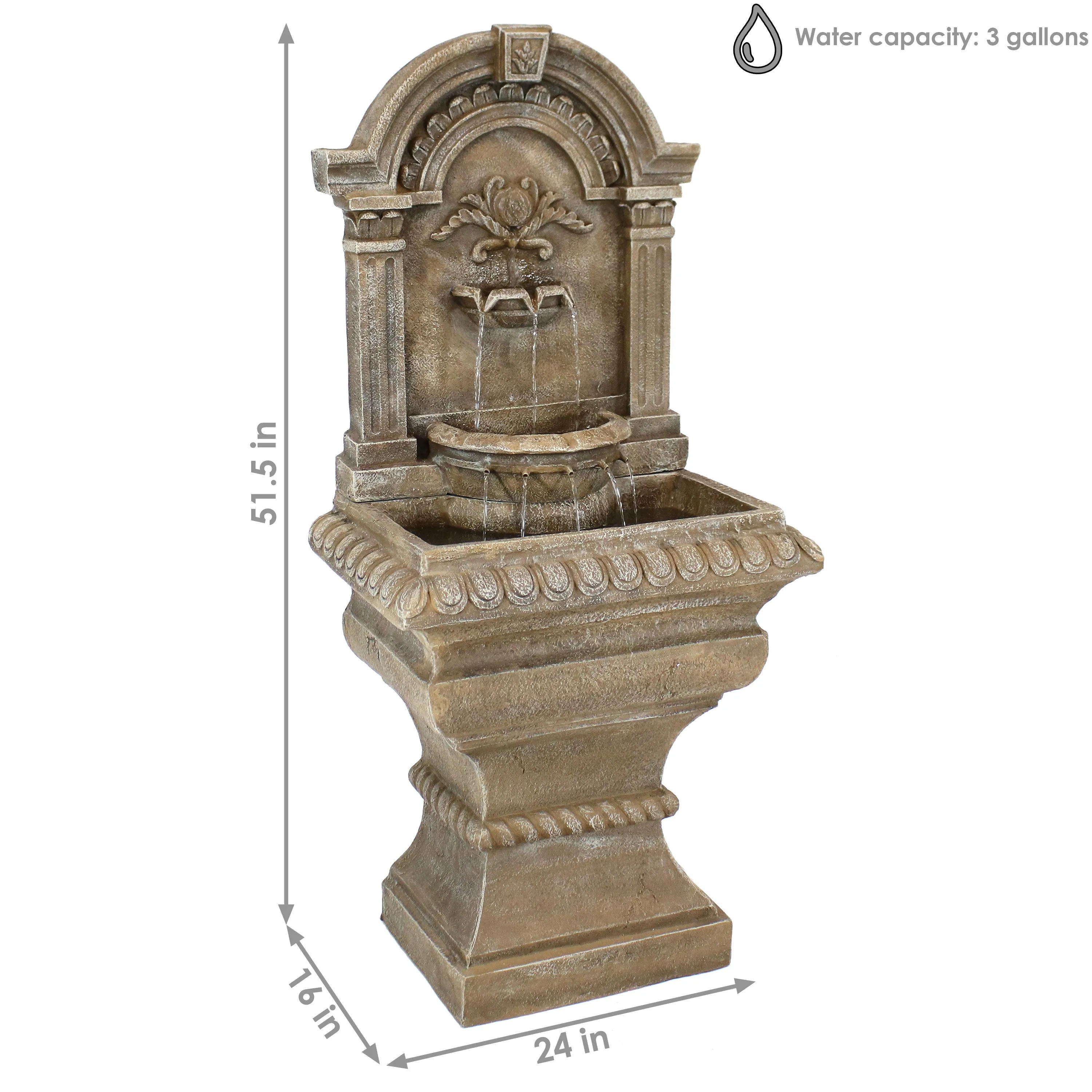 Sunnydaze Ornate Lavello Outdoor Water Fountain with Electric Submersible Pump, 51"