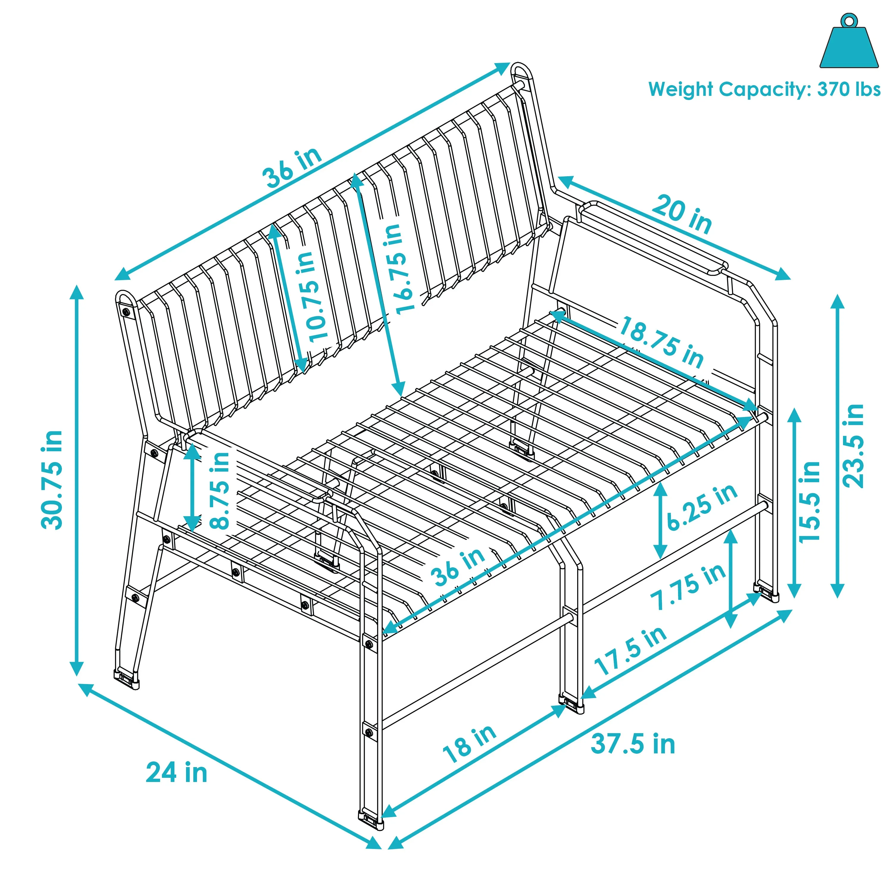 Sunnydaze Outdoor 2-Person Modern Metal Patio Bench - Black