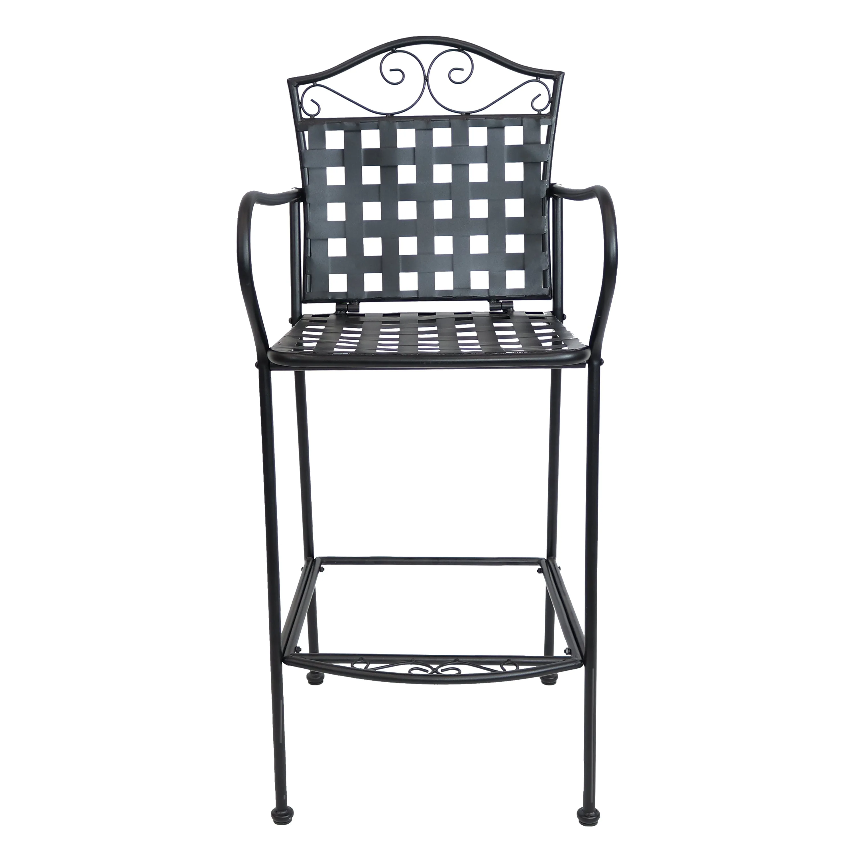 Sunnydaze Outdoor Black Wrought Iron Scrolling Bar Chairs - Set of 2