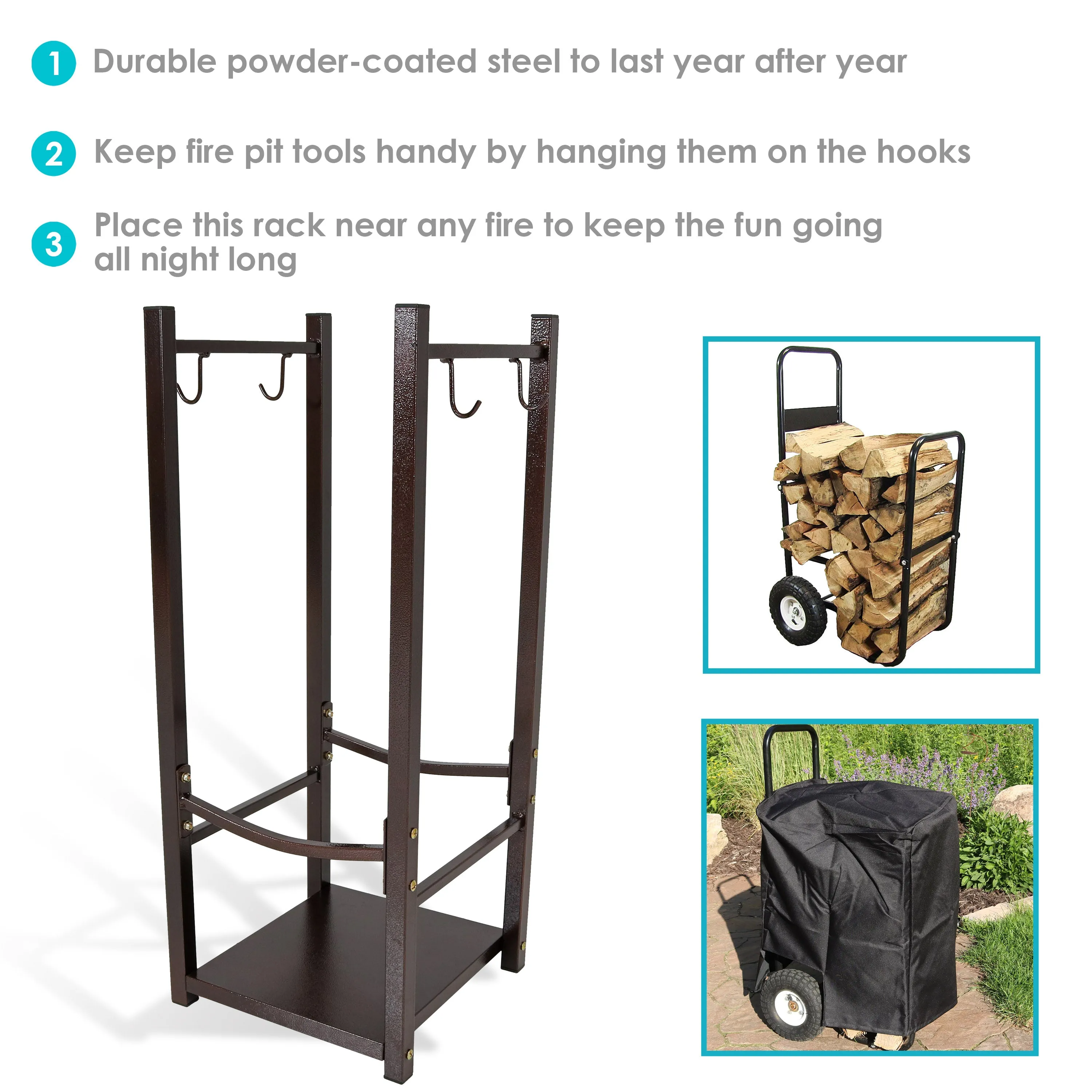 Sunnydaze Outdoor Firewood Storage Rack with Tool Holders