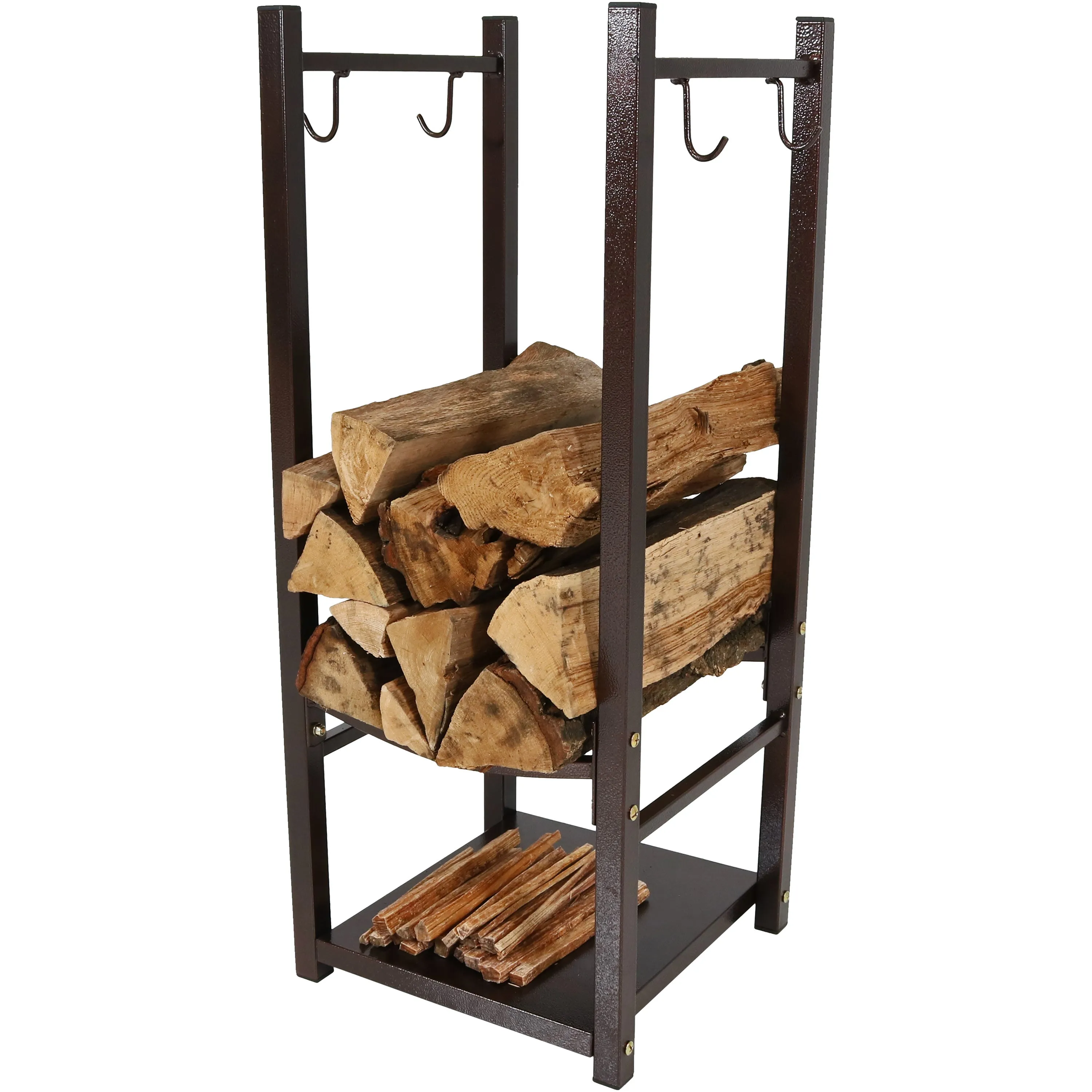 Sunnydaze Outdoor Firewood Storage Rack with Tool Holders