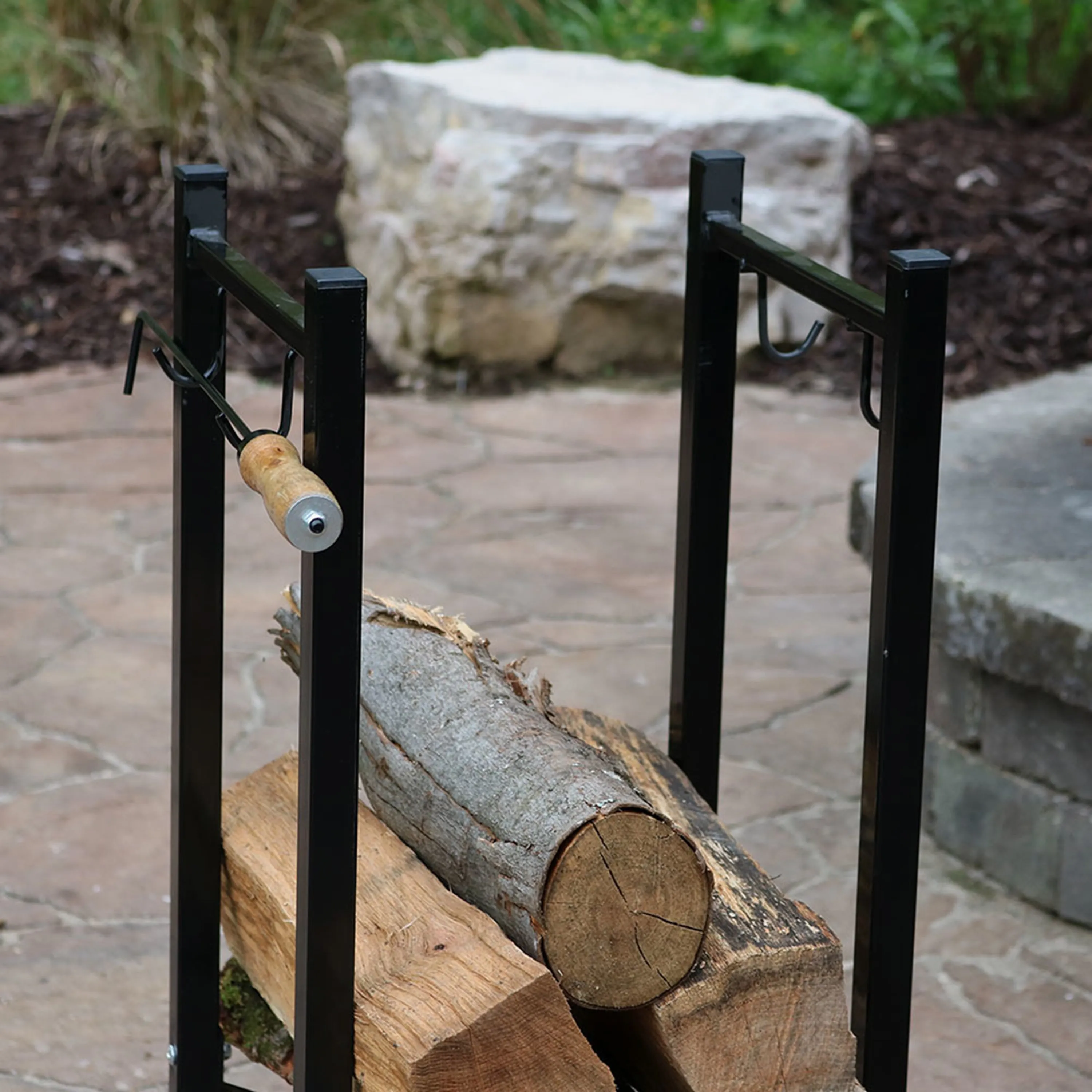 Sunnydaze Outdoor Firewood Storage Rack with Tool Holders