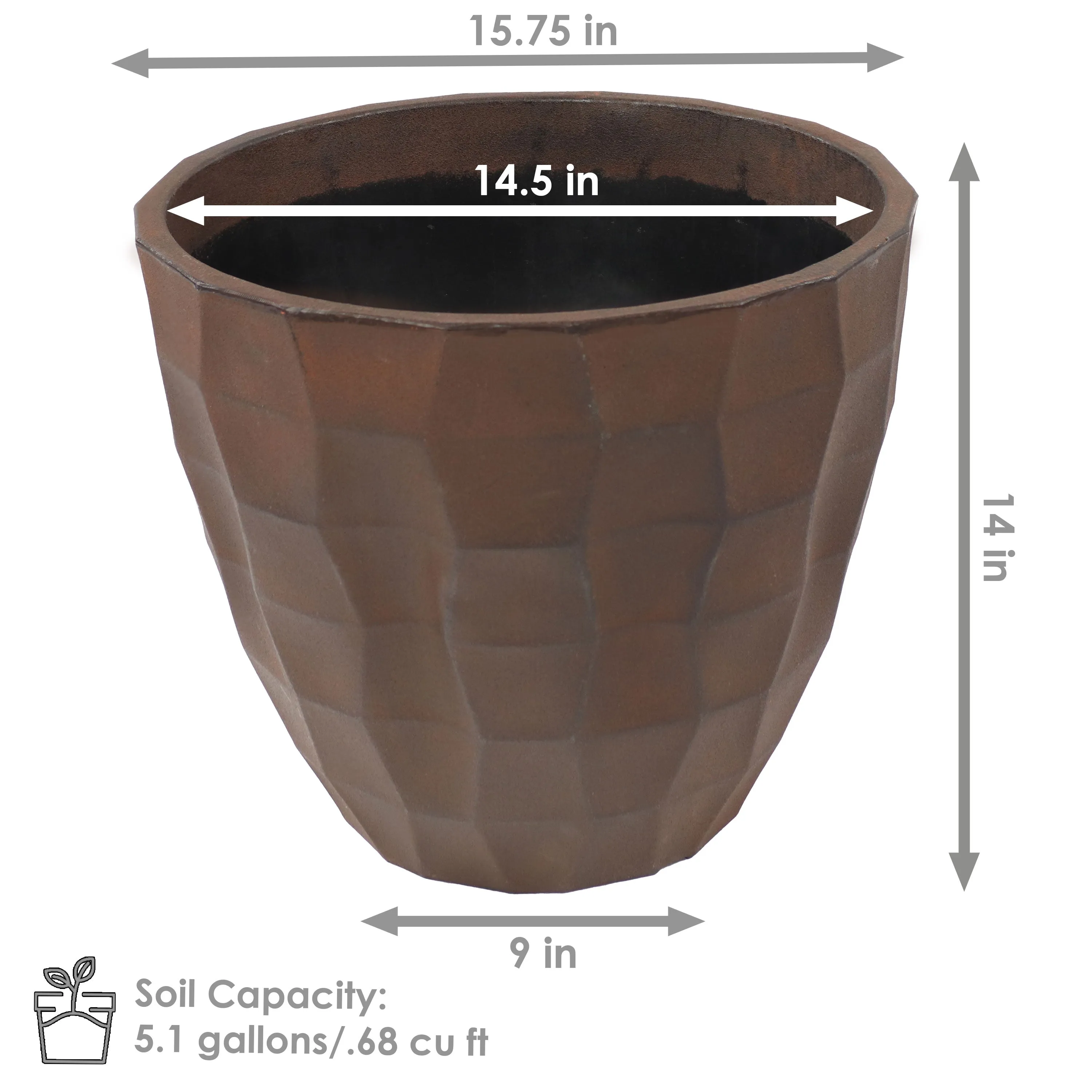 Sunnydaze Pebbled Round Outdoor Planter Pot - Dark Brown - 15.75"