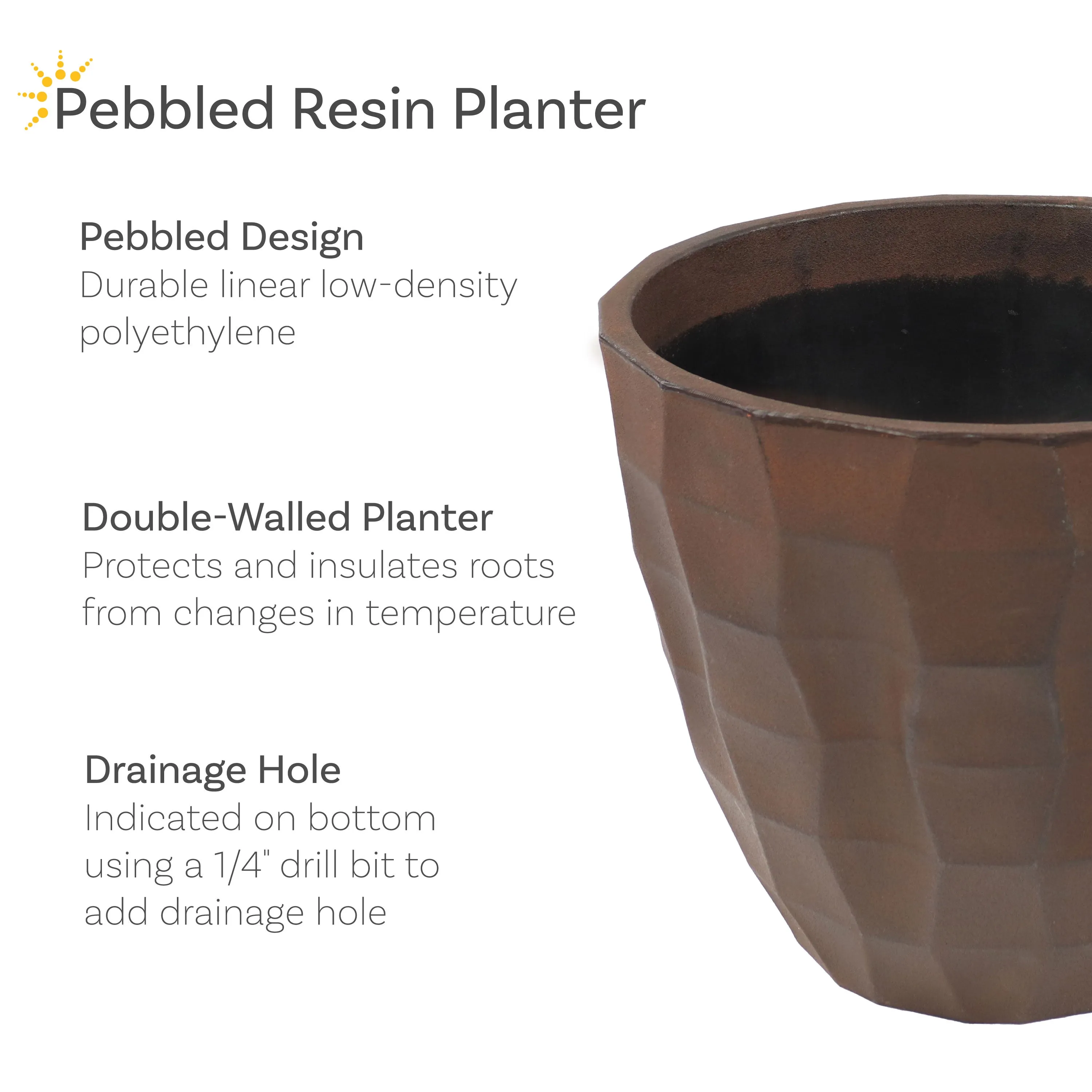 Sunnydaze Pebbled Round Outdoor Planter Pot - Dark Brown - 15.75"