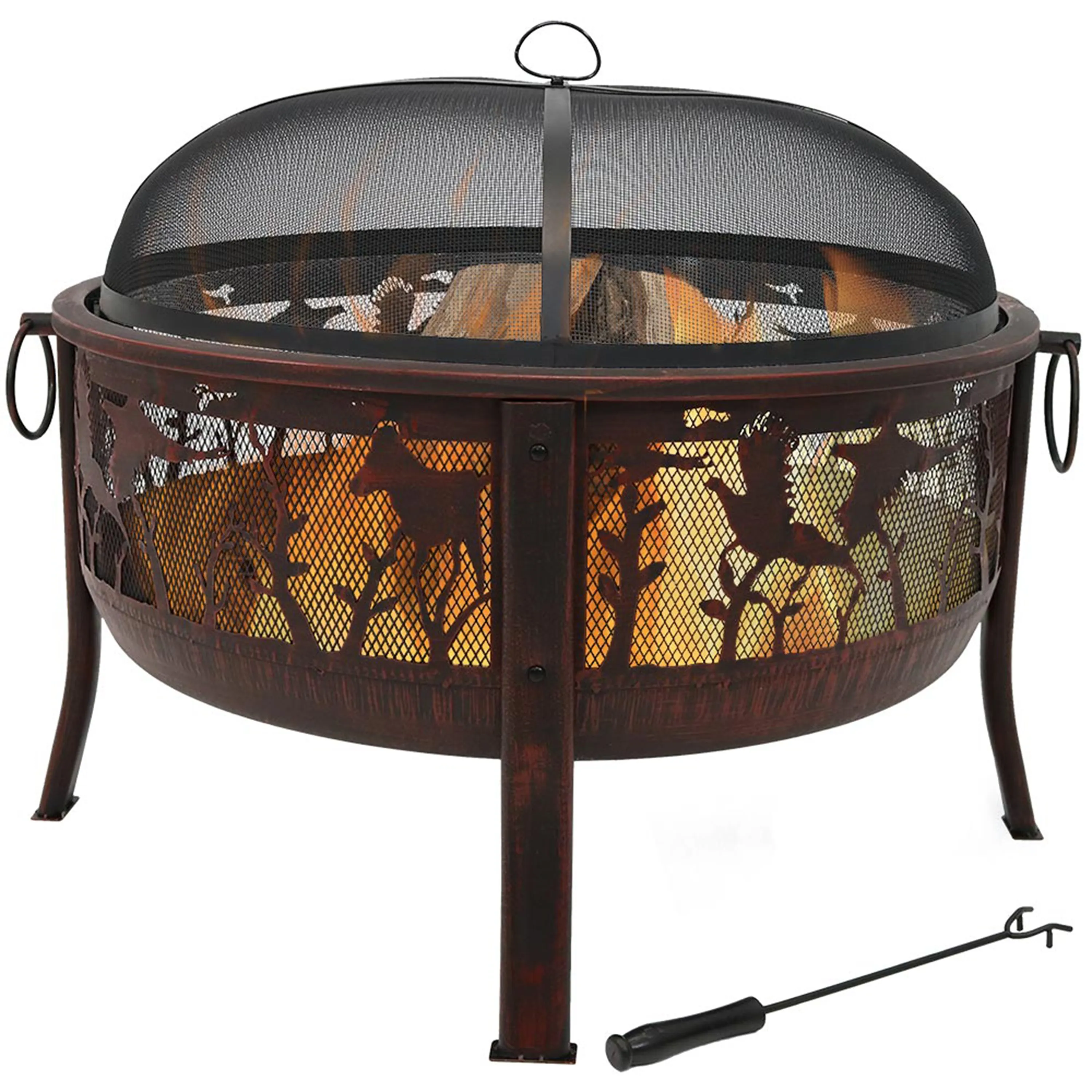 Sunnydaze Pheasant Hunting Fire Pit with Spark Screen - 30" Diameter