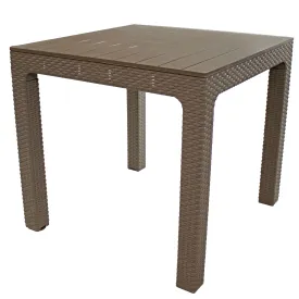 Sunnydaze Plastic Patio Dining Table with Faux Wood Top - Champagne