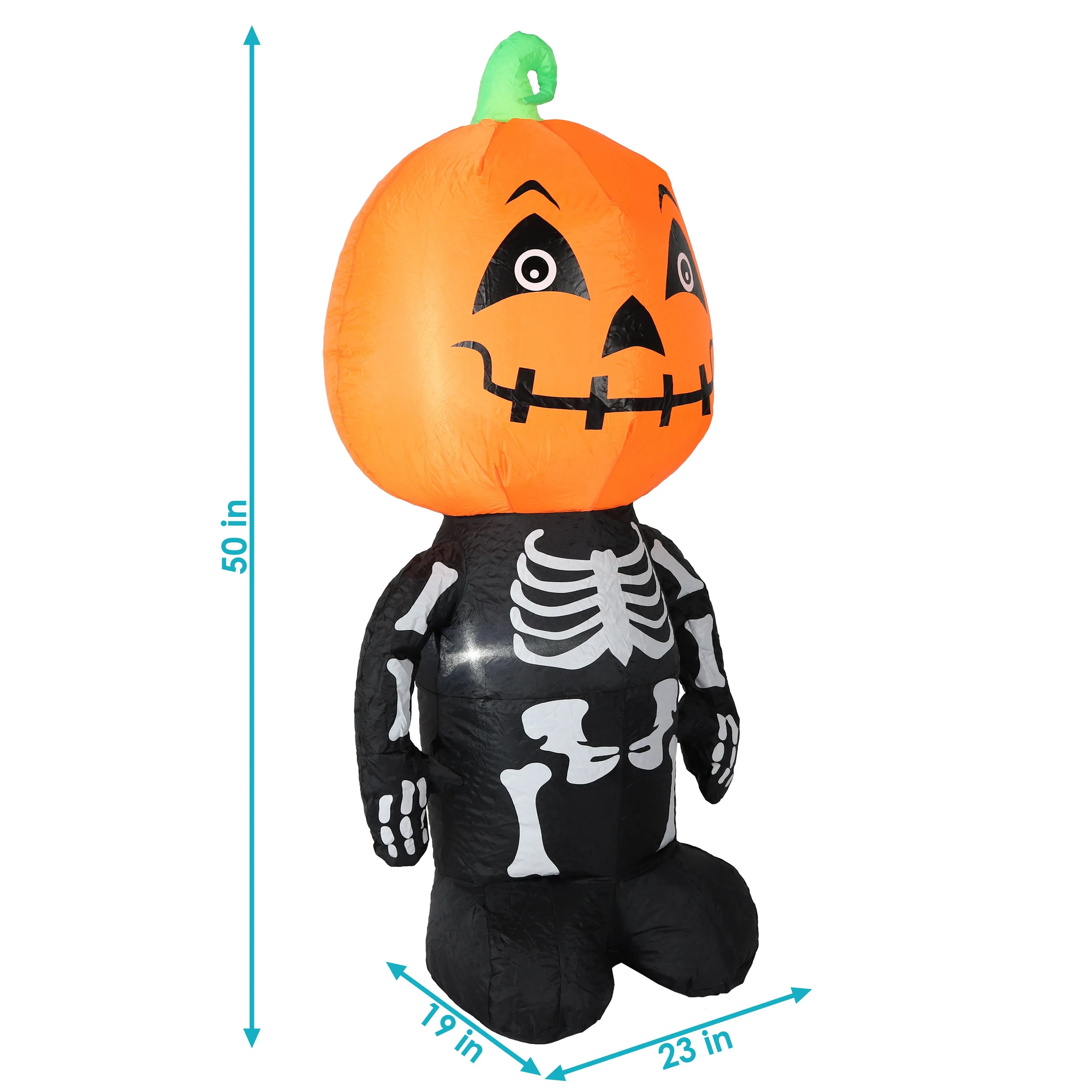 Sunnydaze Pumpkin Head Skeleton Man Inflatable Halloween Decoration - 50" H