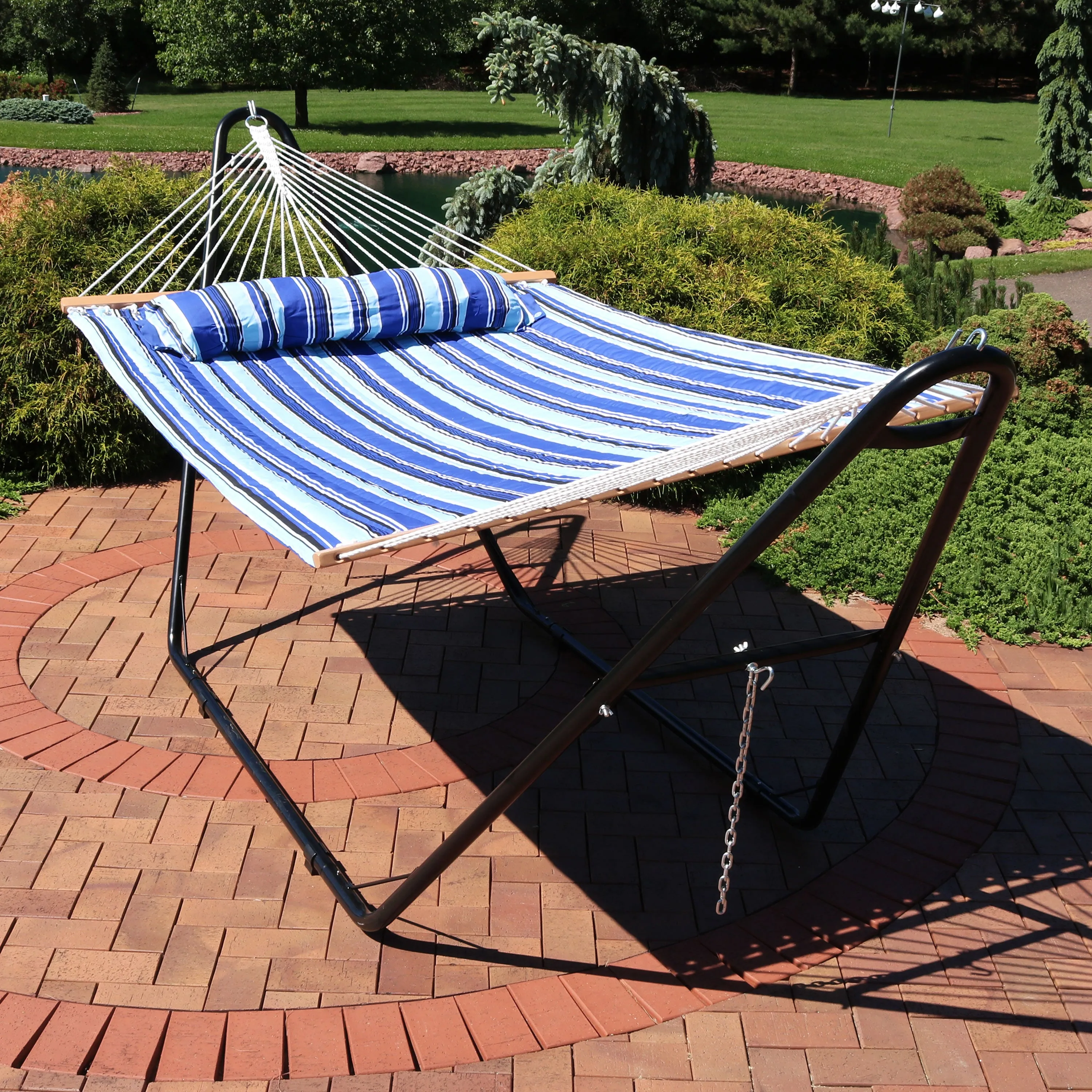 Sunnydaze Quilted 2-Person Hammock with Multi-Use Universal Stand